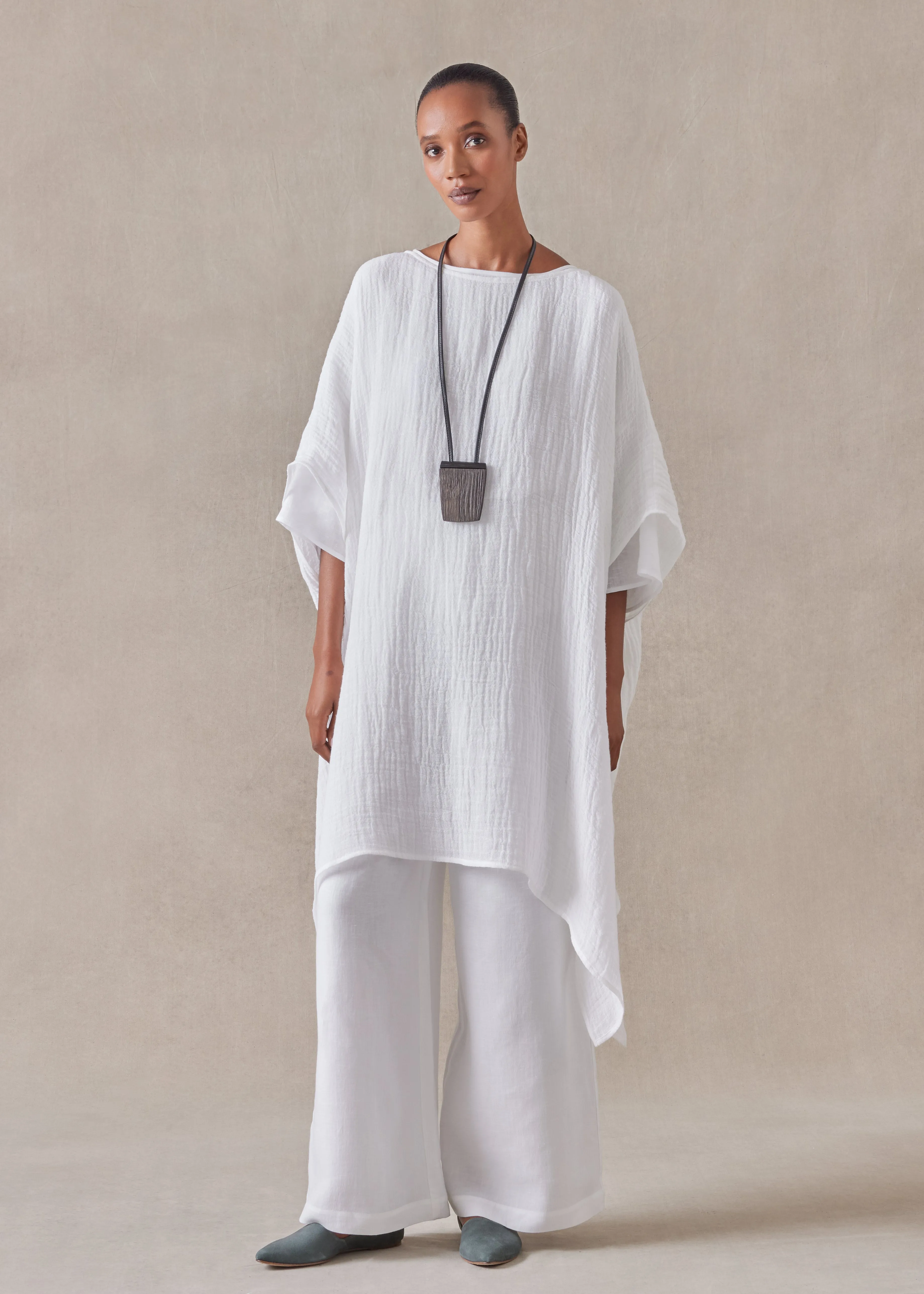 linen scoop neck kaftan - very long sold by eskandar