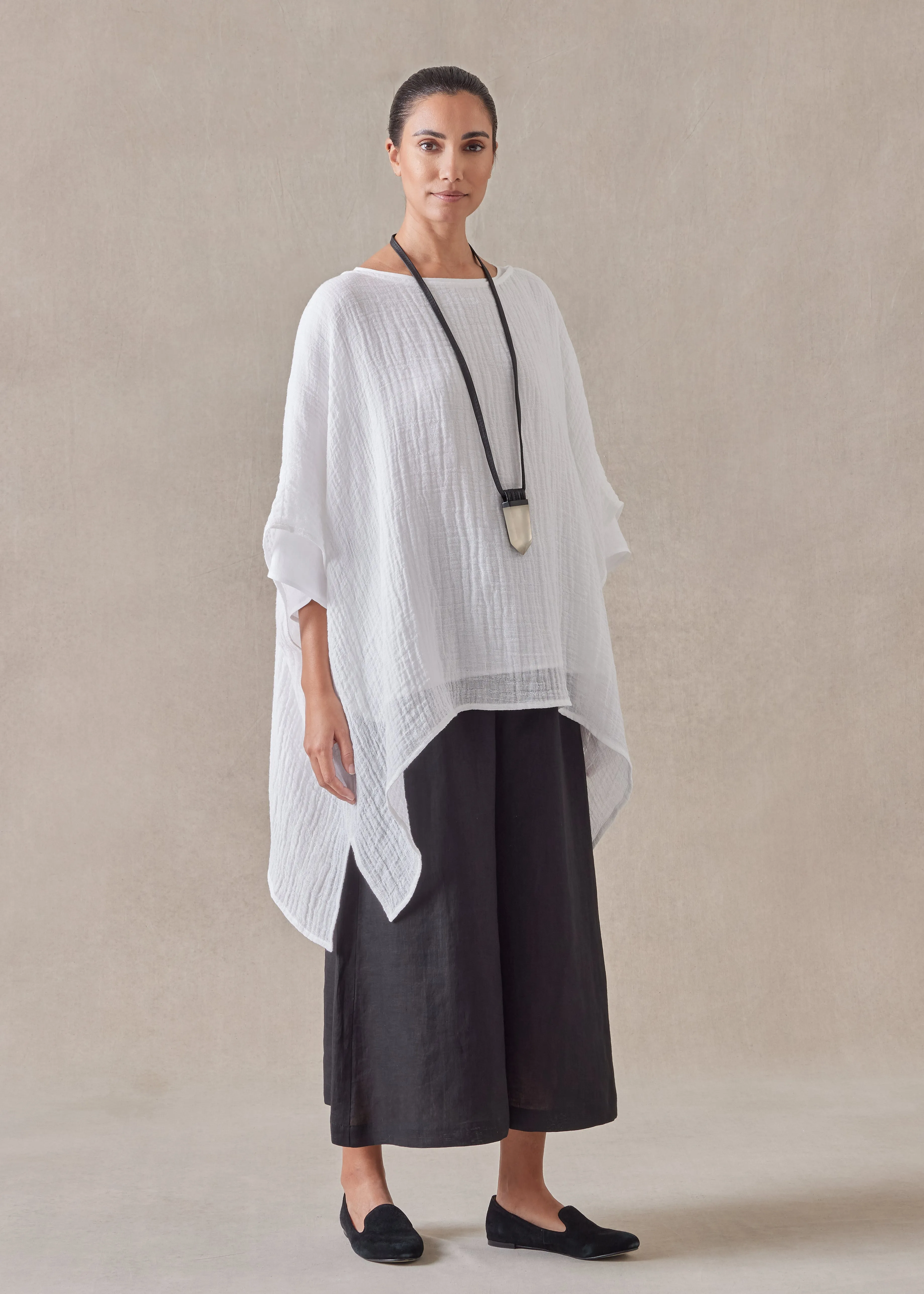 linen longer back scoop neck kaftan - mid plus sold by eskandar