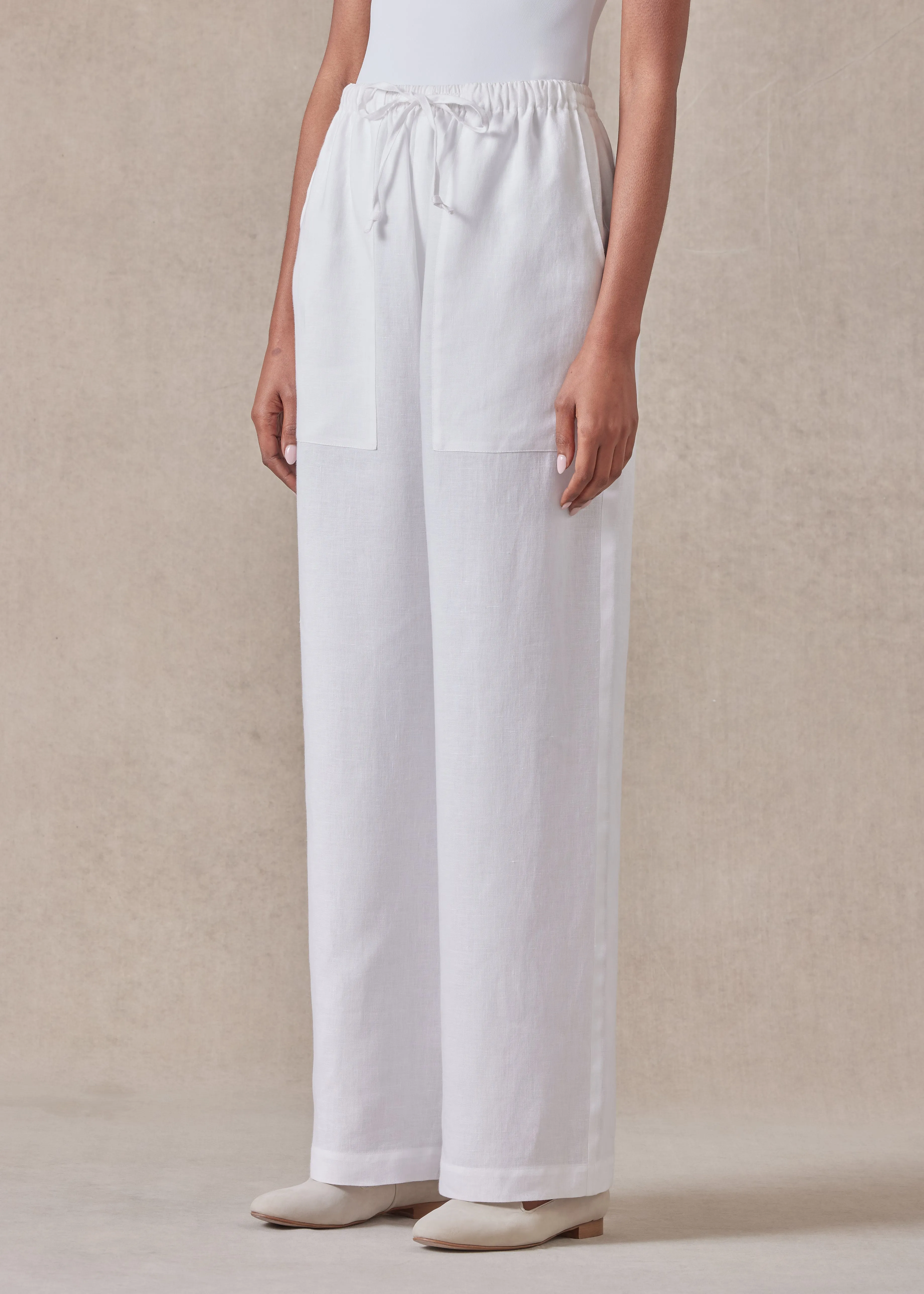 linen patchpocket drawstring trouser sold by eskandar