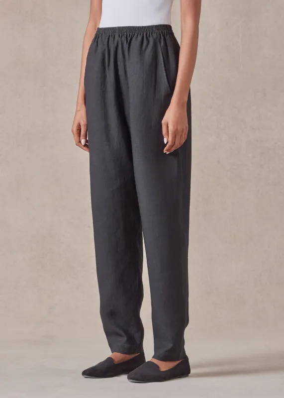 linen side insert tapered regular trouser sold by eskandar