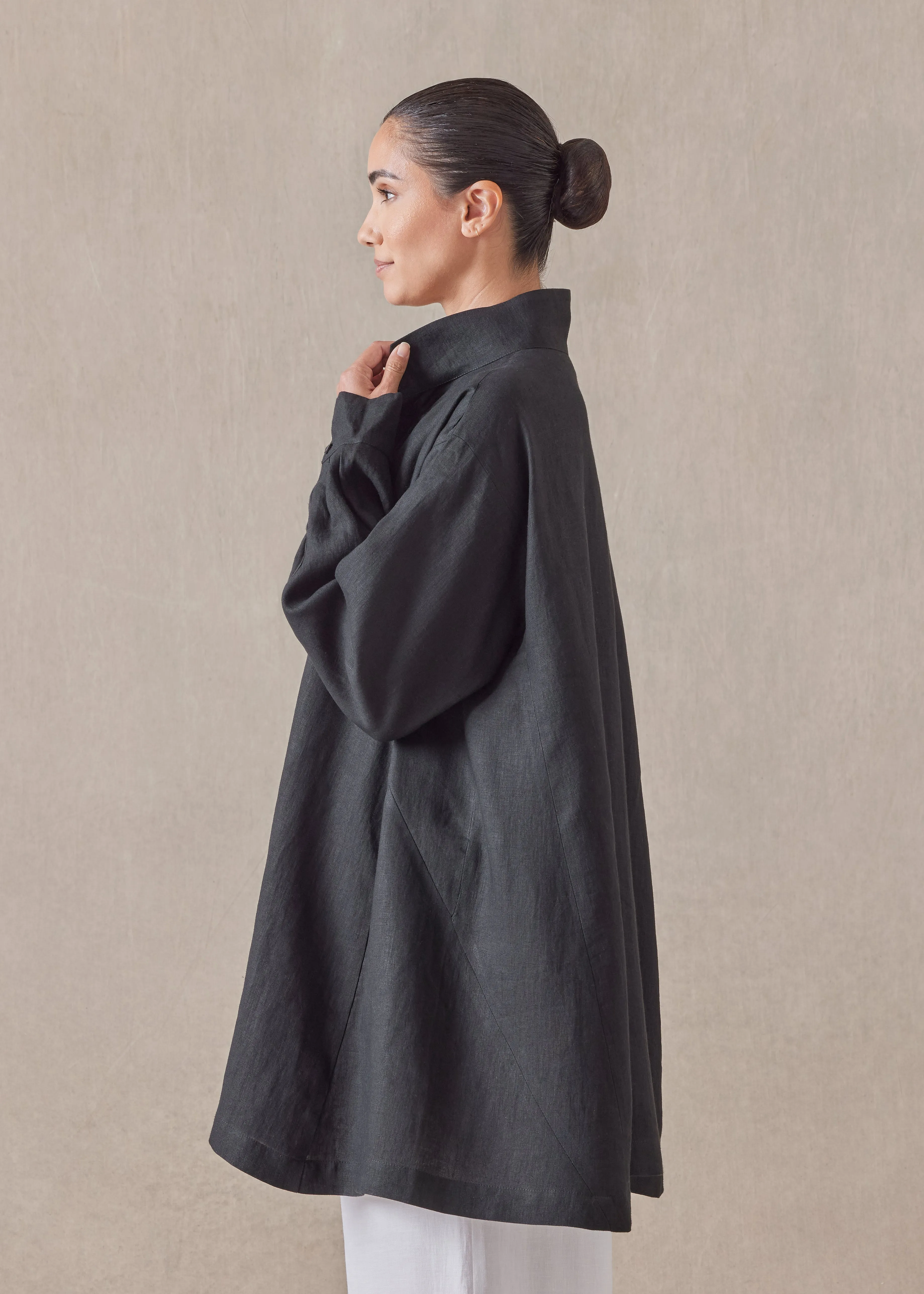 linen caucasus shirt with notch collar - long plus sold by eskandar product image thumbnail 3