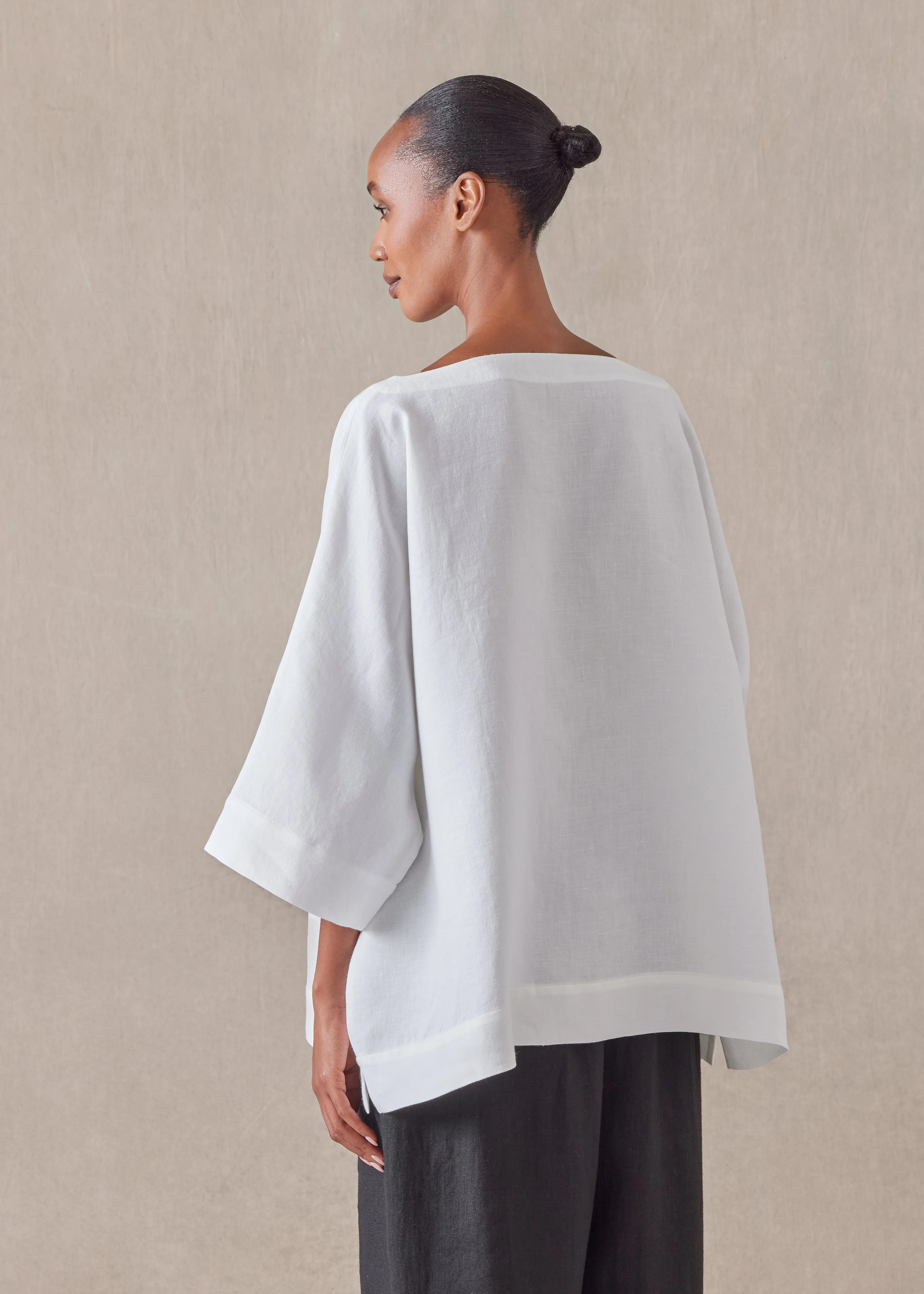 linen scoop neck 3/4 sleeve top with hembands - mid plus sold by eskandar product image thumbnail 3