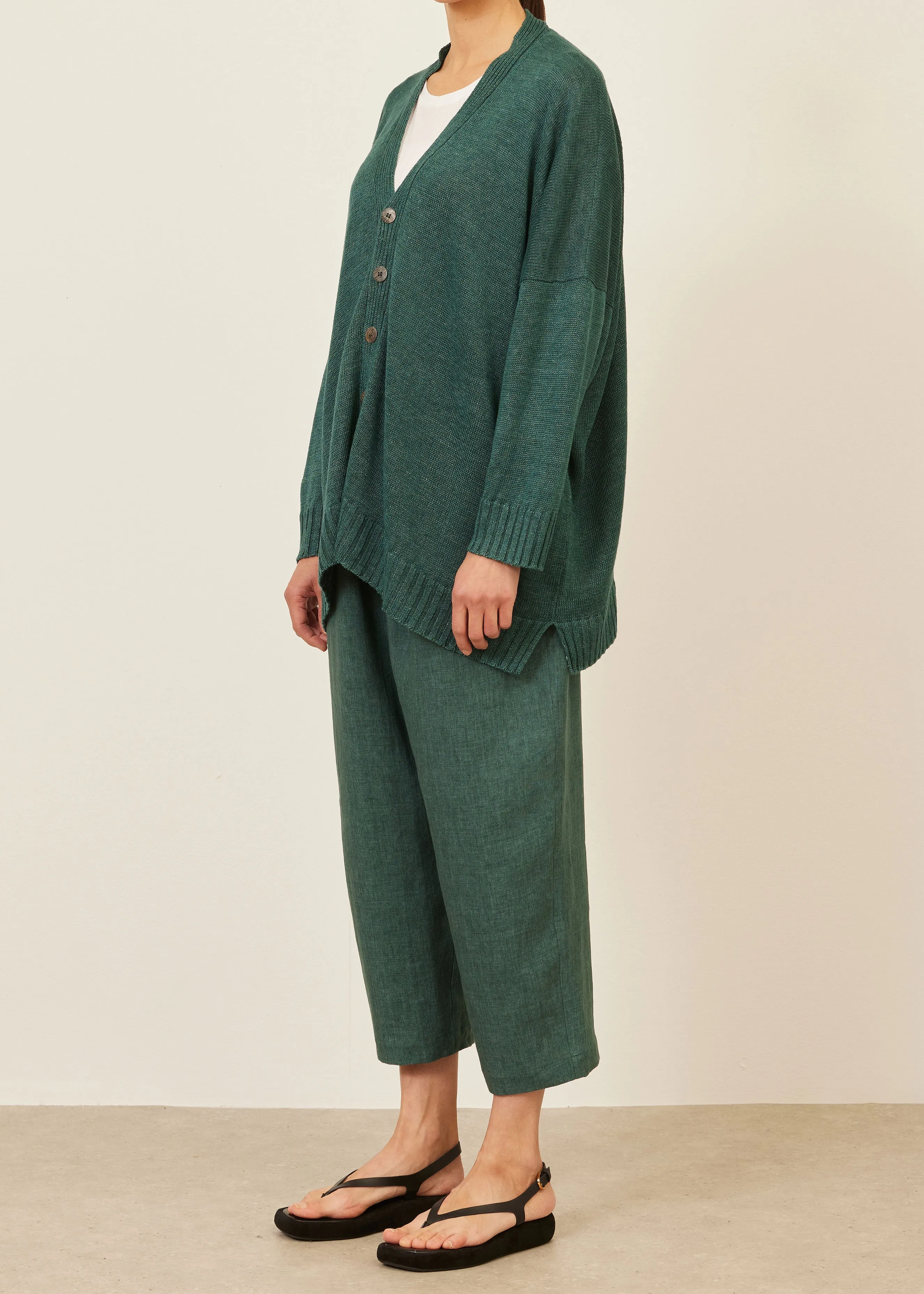 linen wide v neck knit cardigan - long sold by eskandar