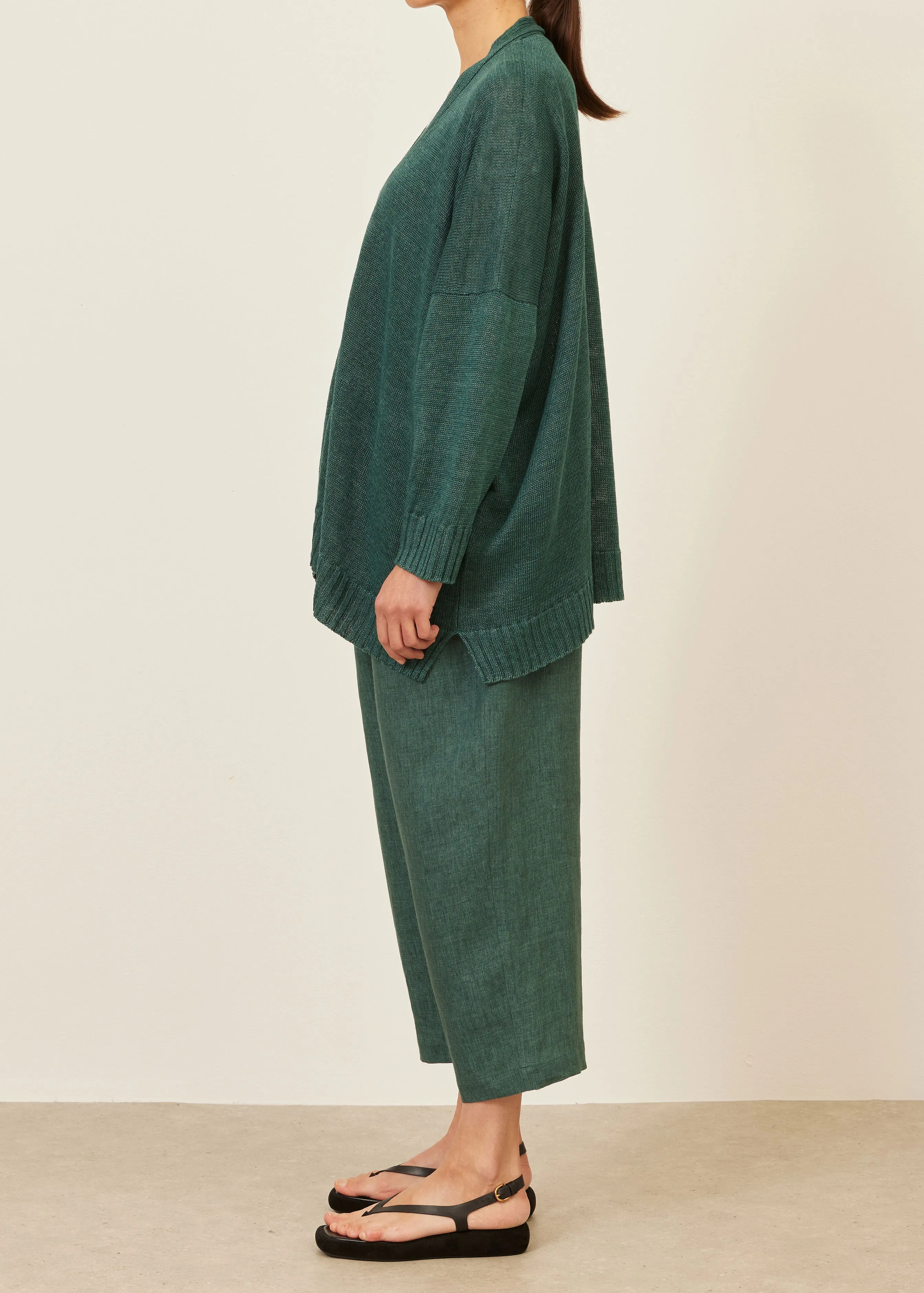 linen wide v neck knit cardigan - long sold by eskandar product image thumbnail 2