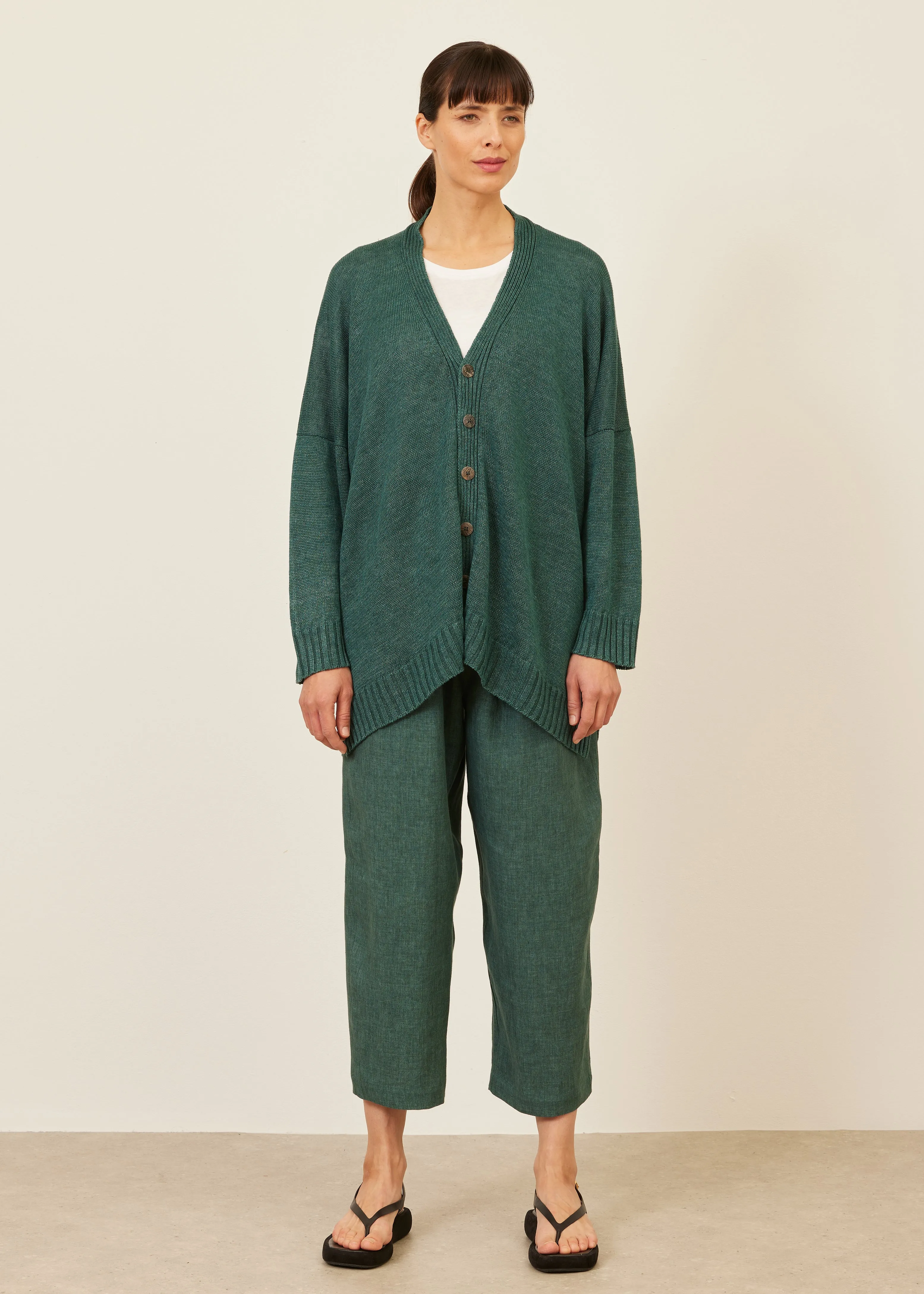 linen wide v neck knit cardigan - long sold by eskandar product image thumbnail 3