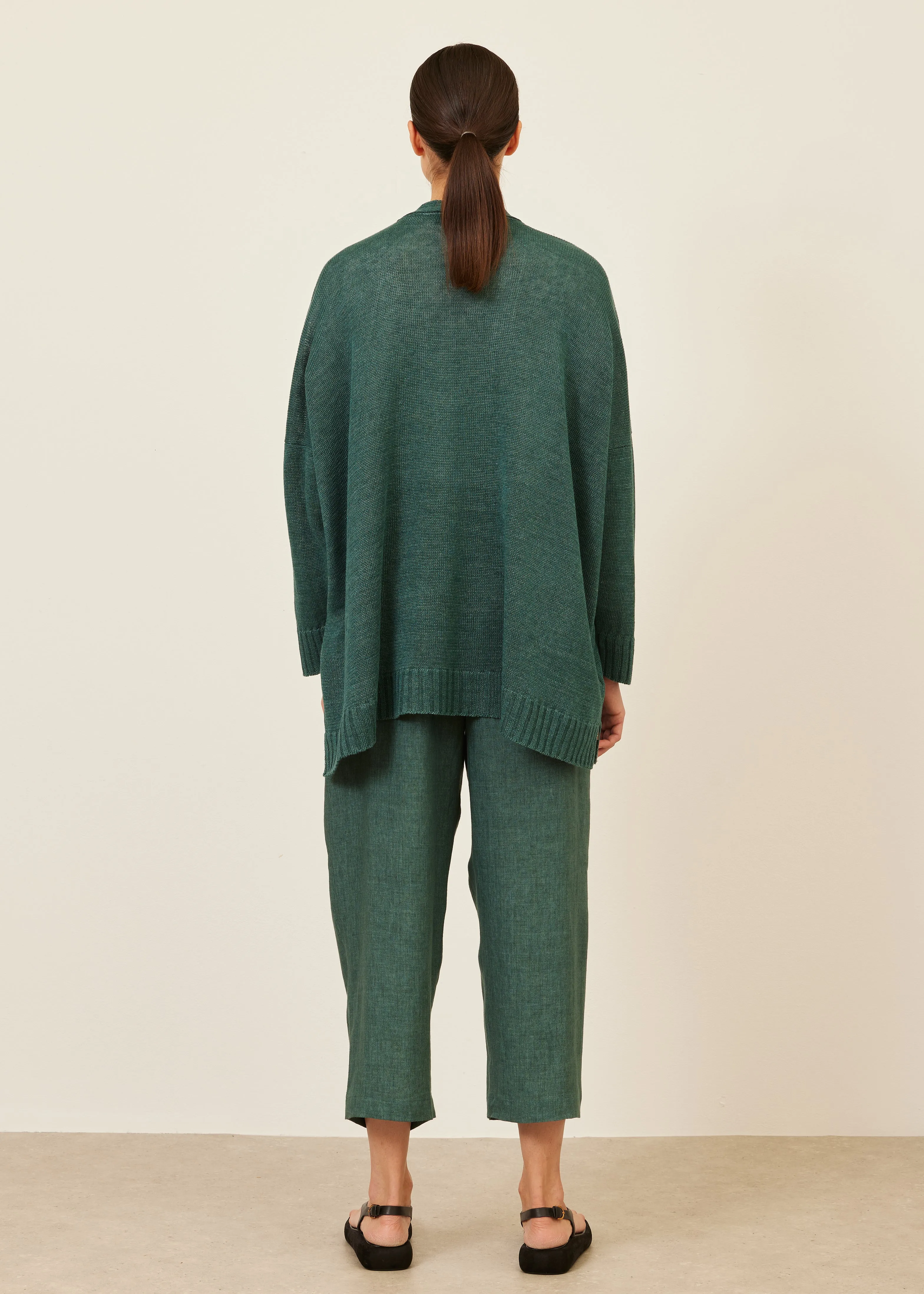 linen wide v neck knit cardigan - long sold by eskandar product image thumbnail 4