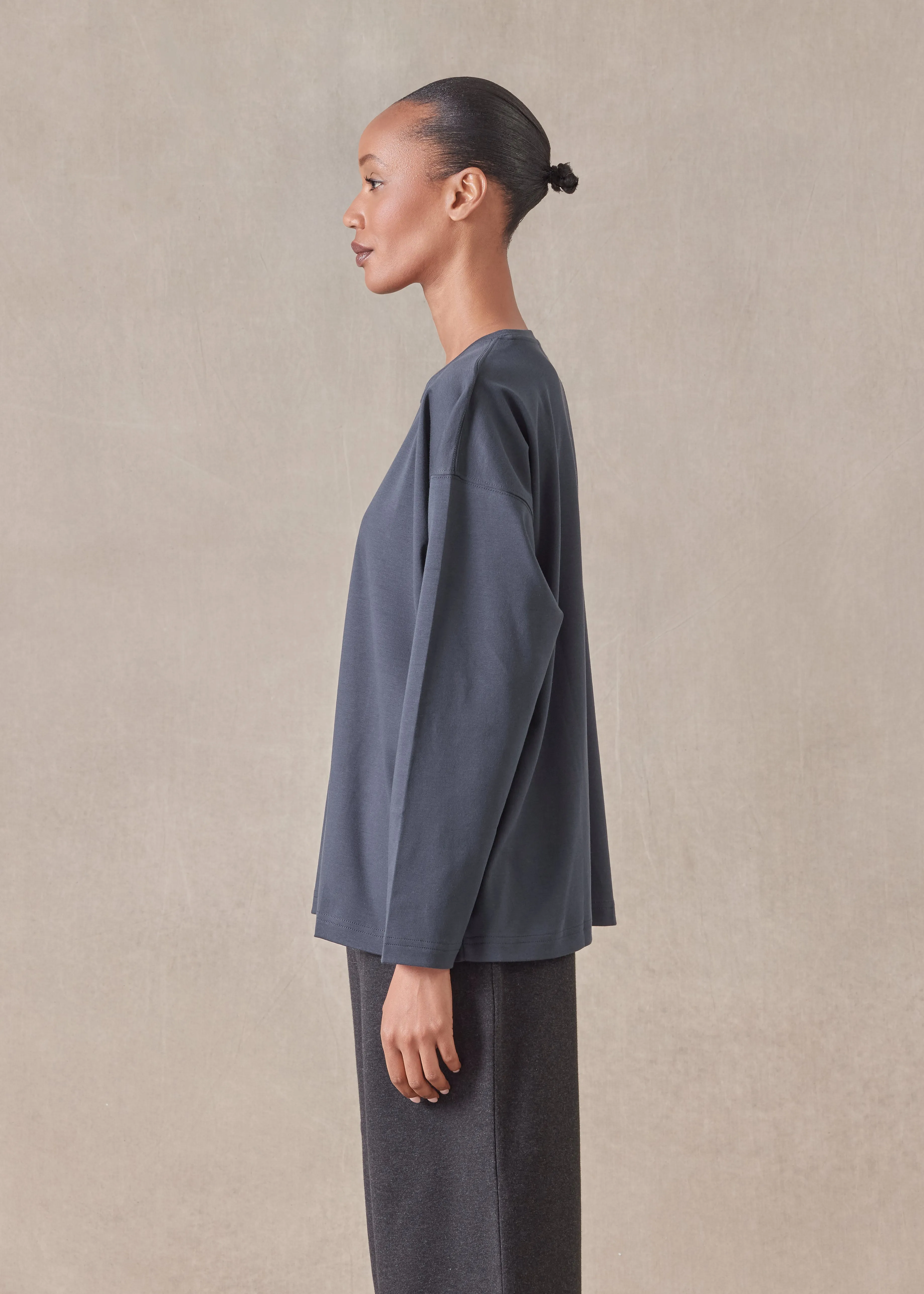 long sleeve smaller round neck - mid sold by eskandar product image thumbnail 3