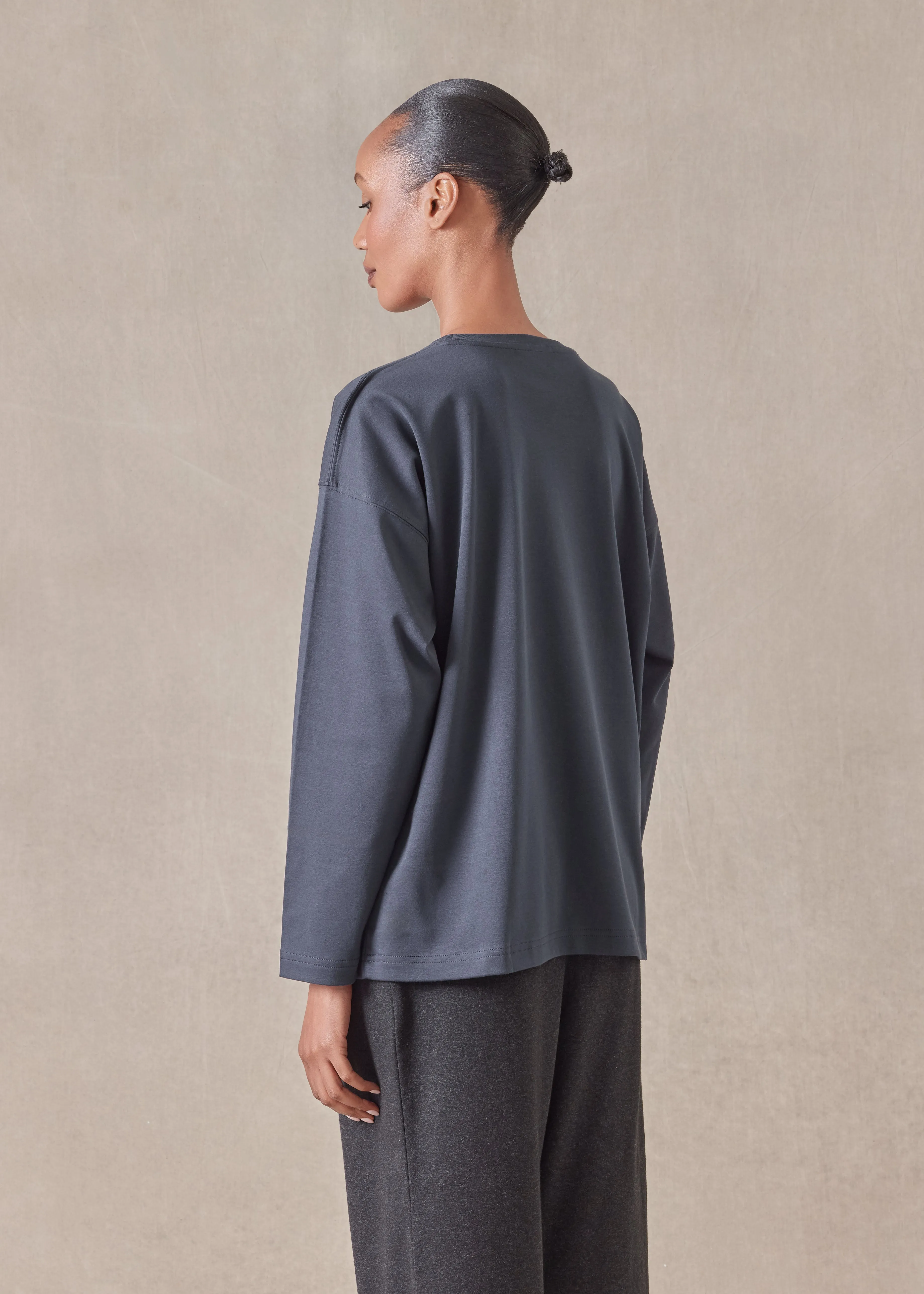 long sleeve smaller round neck - mid sold by eskandar product image thumbnail 4