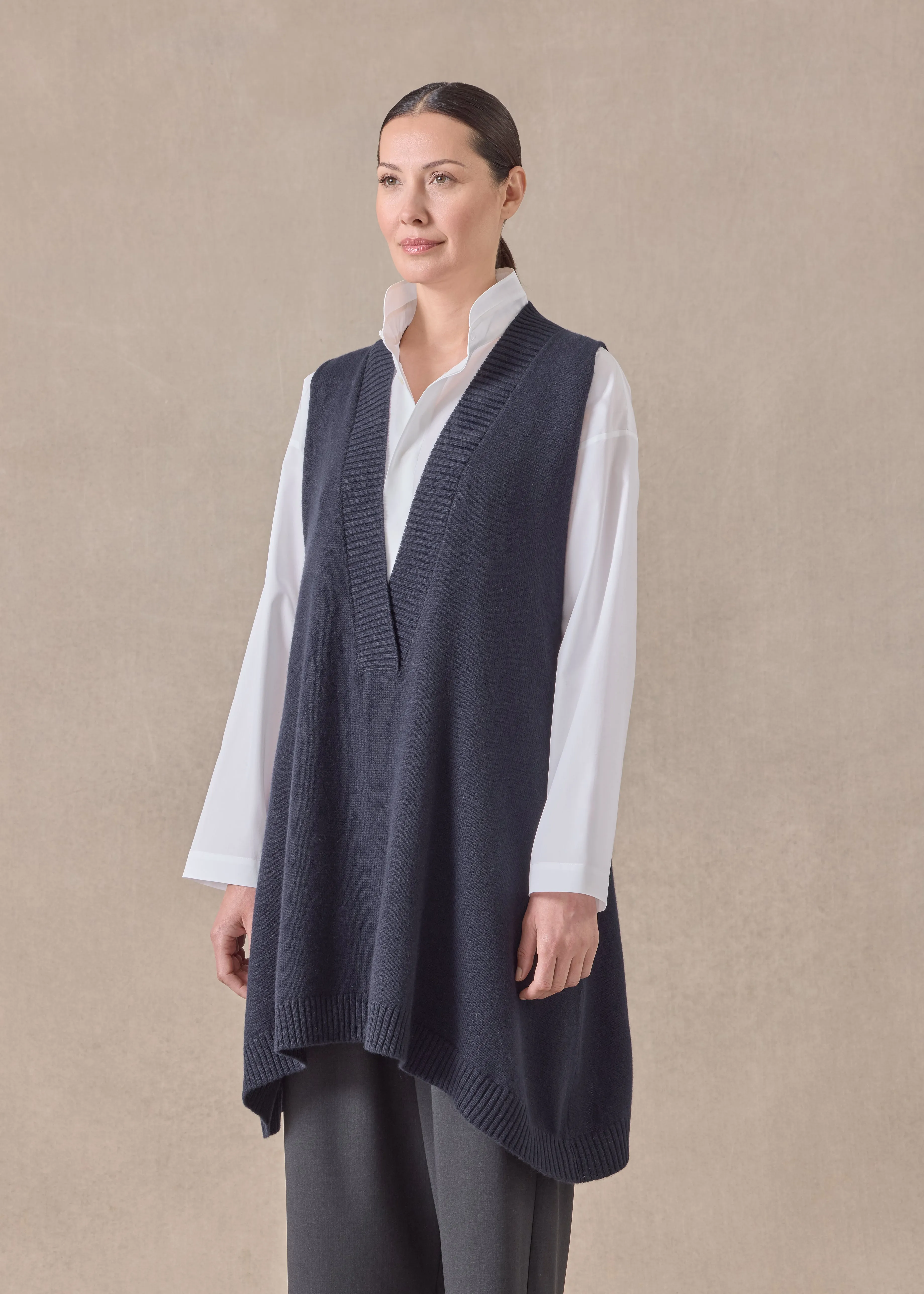 cashmere a-line sleeveless deep v-neck sweater - long plus dark sold by eskandar product image thumbnail 2