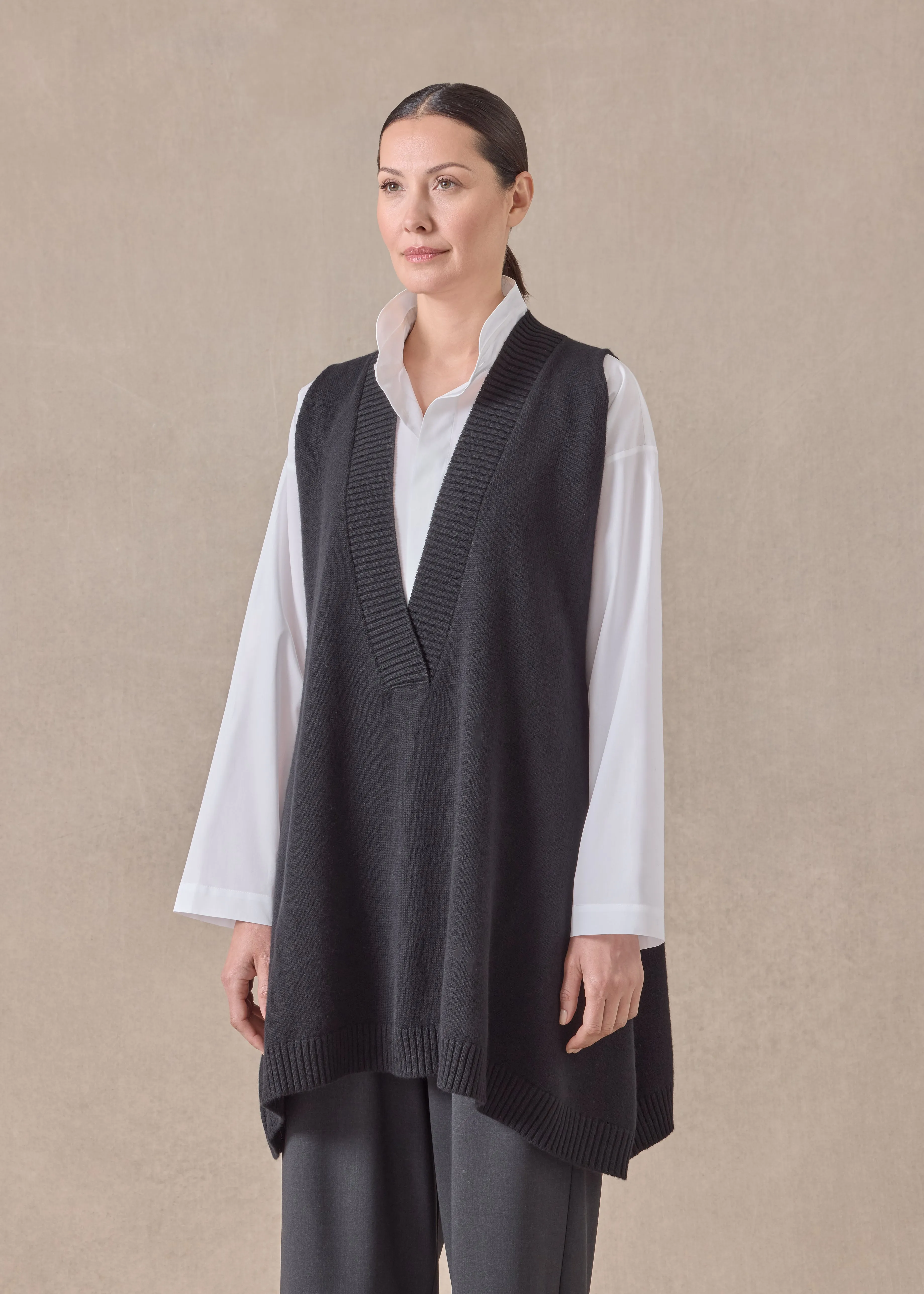 cashmere a-line sleeveless deep v-neck sweater - long plus (black) sold by eskandar product image thumbnail 2