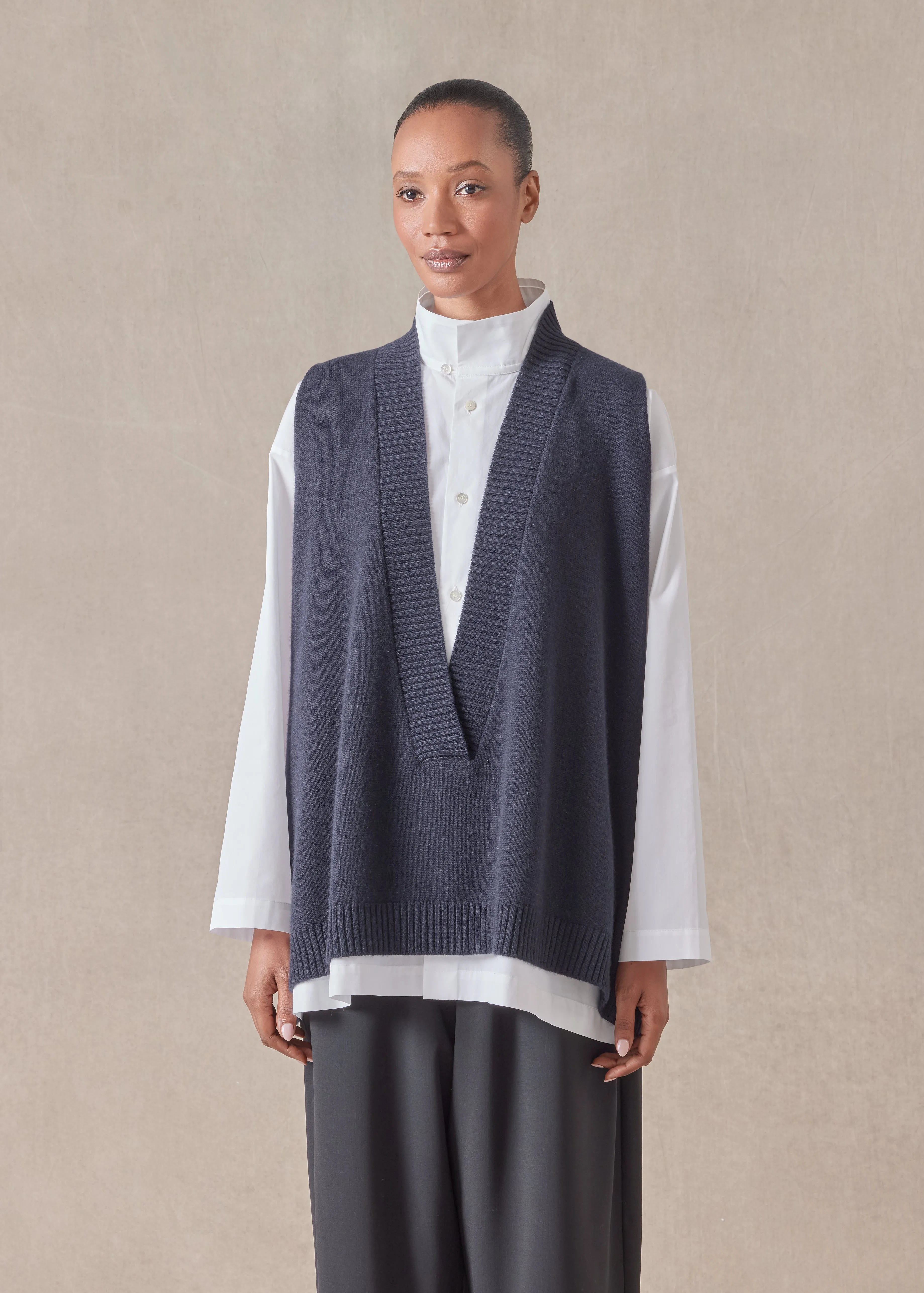 cashmere a-line sleeveless deep v-neck sweater - mid plus sold by eskandar product image thumbnail 2