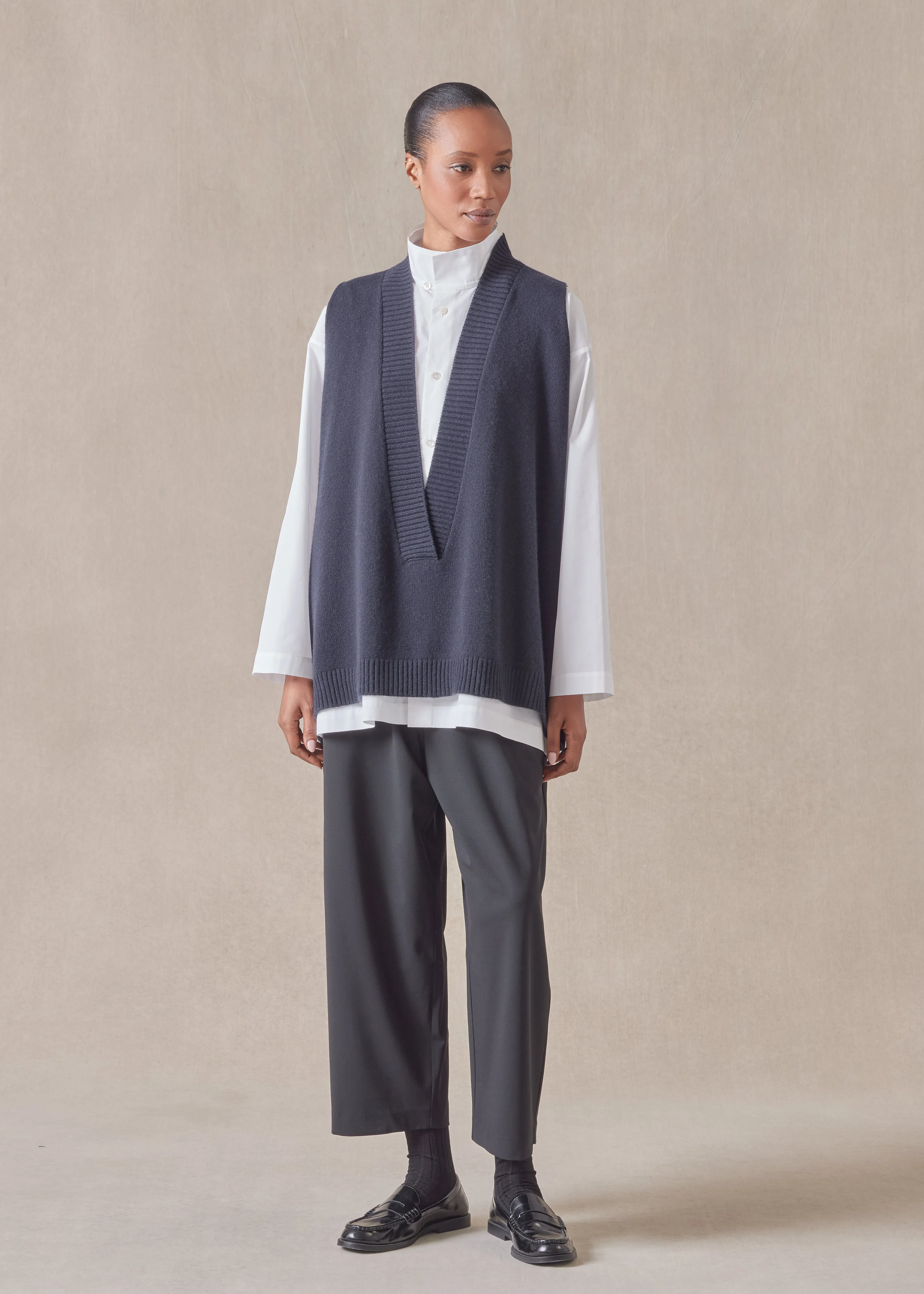 cashmere a-line sleeveless deep v-neck sweater - mid plus sold by eskandar