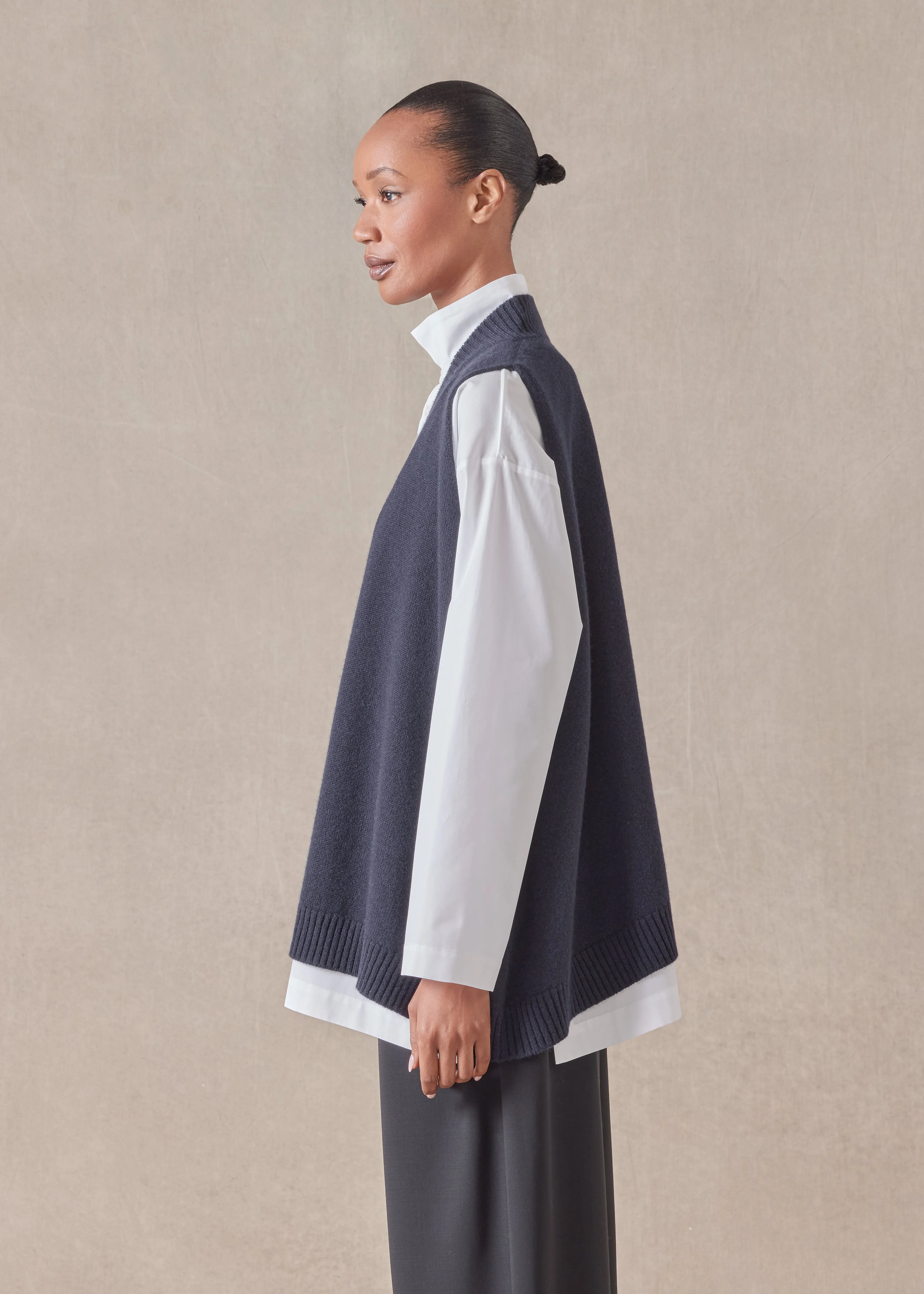 cashmere a-line sleeveless deep v-neck sweater - mid plus sold by eskandar product image thumbnail 3