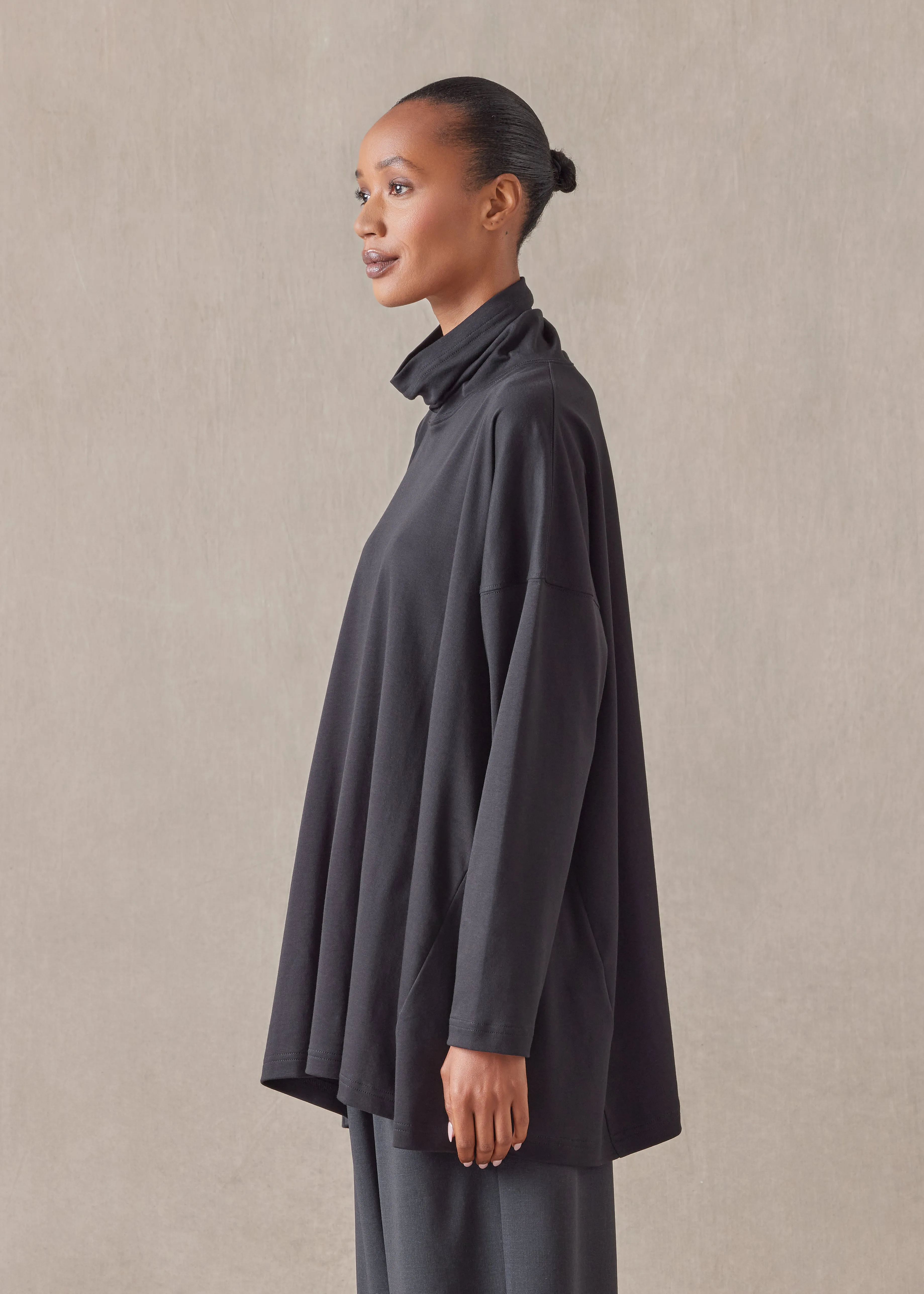 cotton side panelled scrunch neck t-shirt - long sold by eskandar product image thumbnail 2