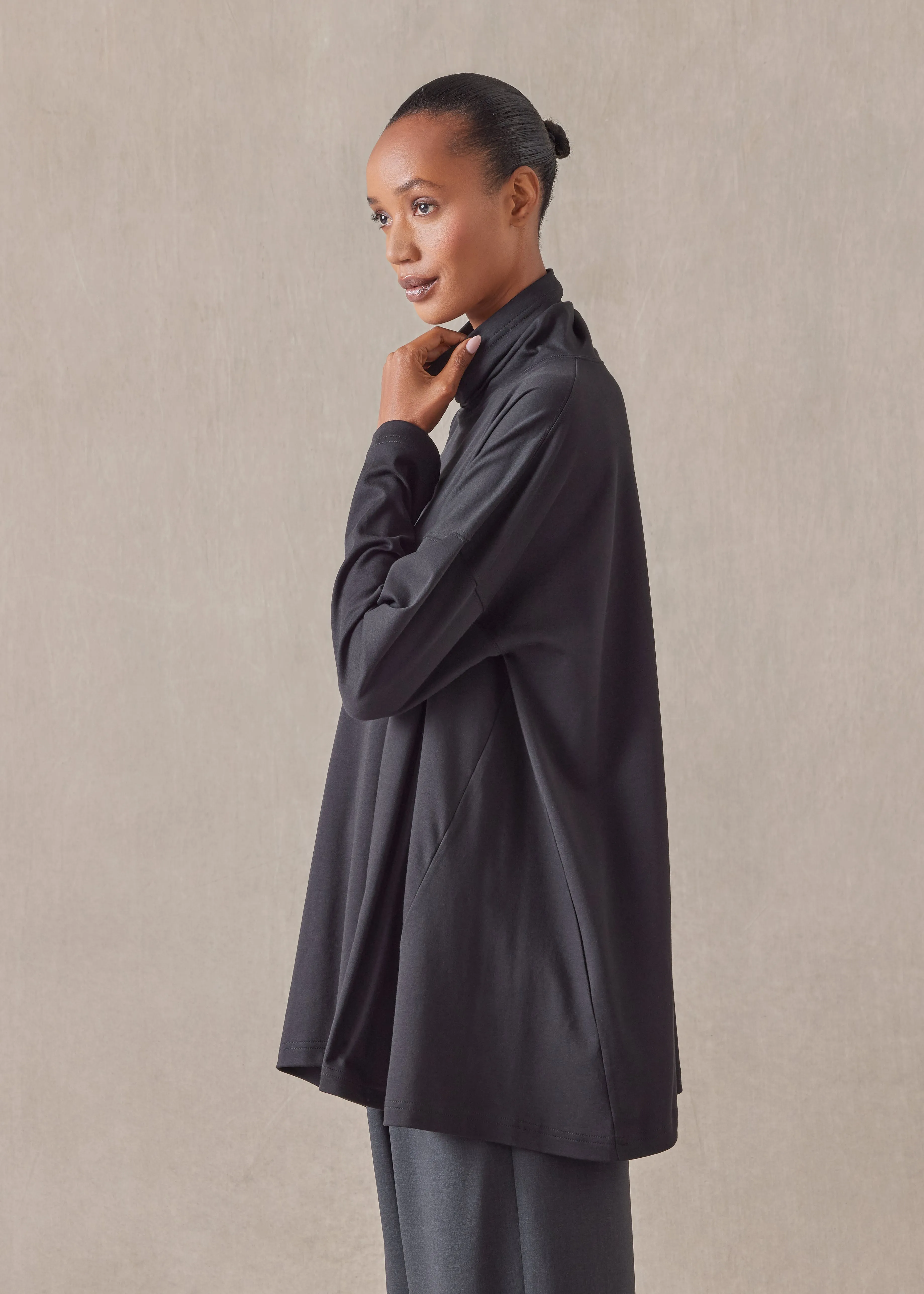 cotton side panelled scrunch neck t-shirt - long sold by eskandar product image thumbnail 3