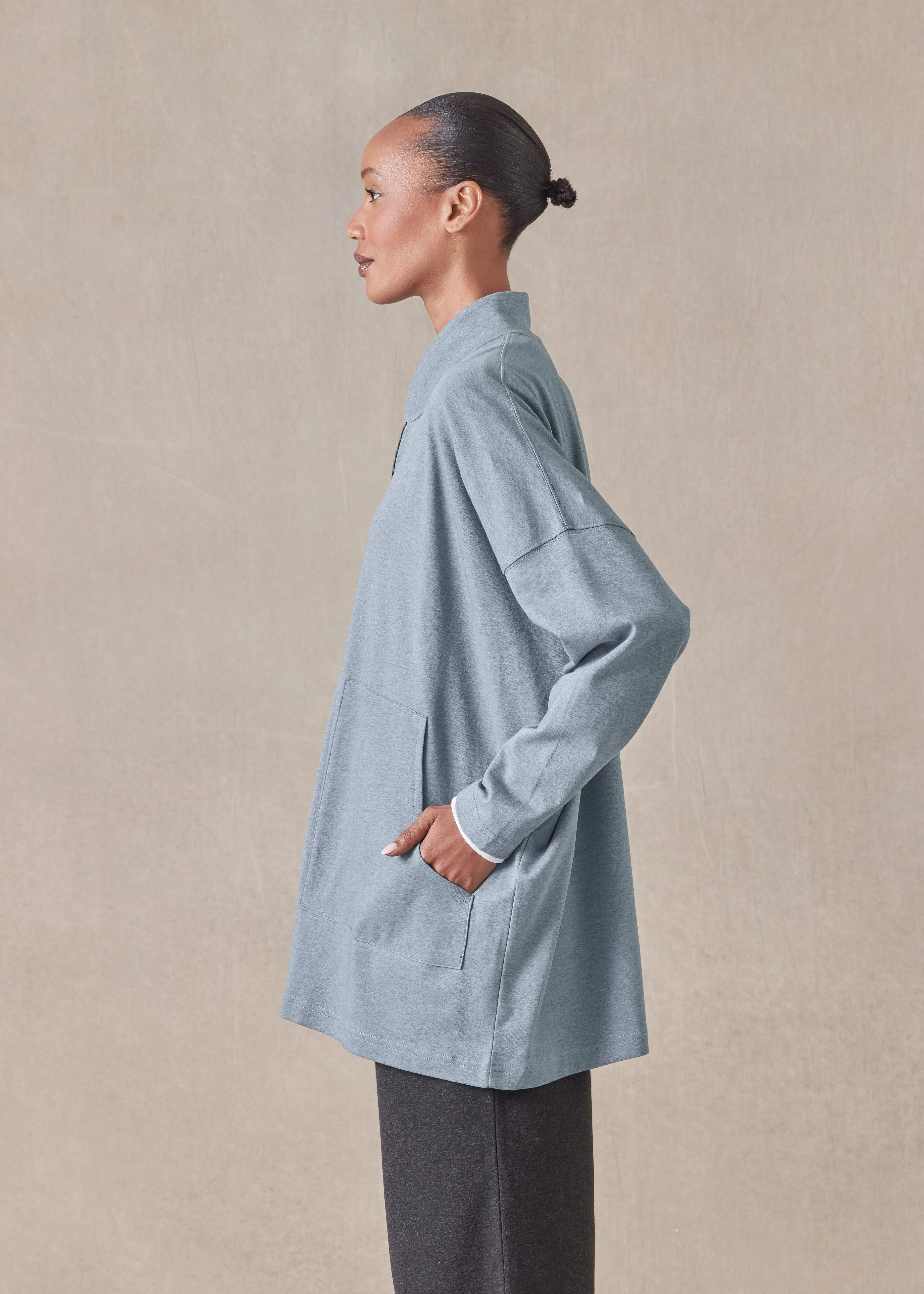 cotton jersey zipped top with chinese collar - long sold by eskandar product image thumbnail 3