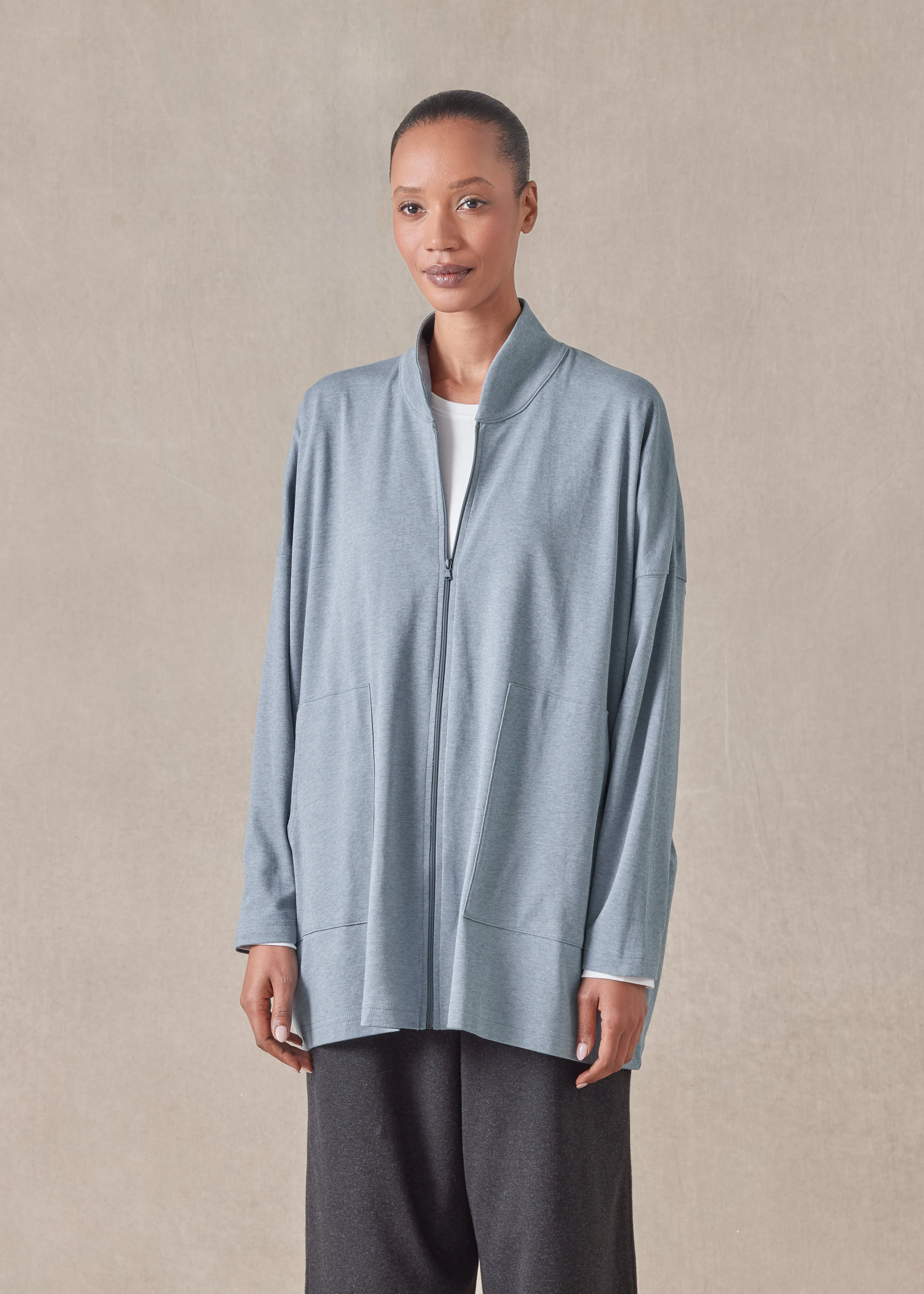 cotton jersey zipped top with chinese collar - long sold by eskandar product image thumbnail 2