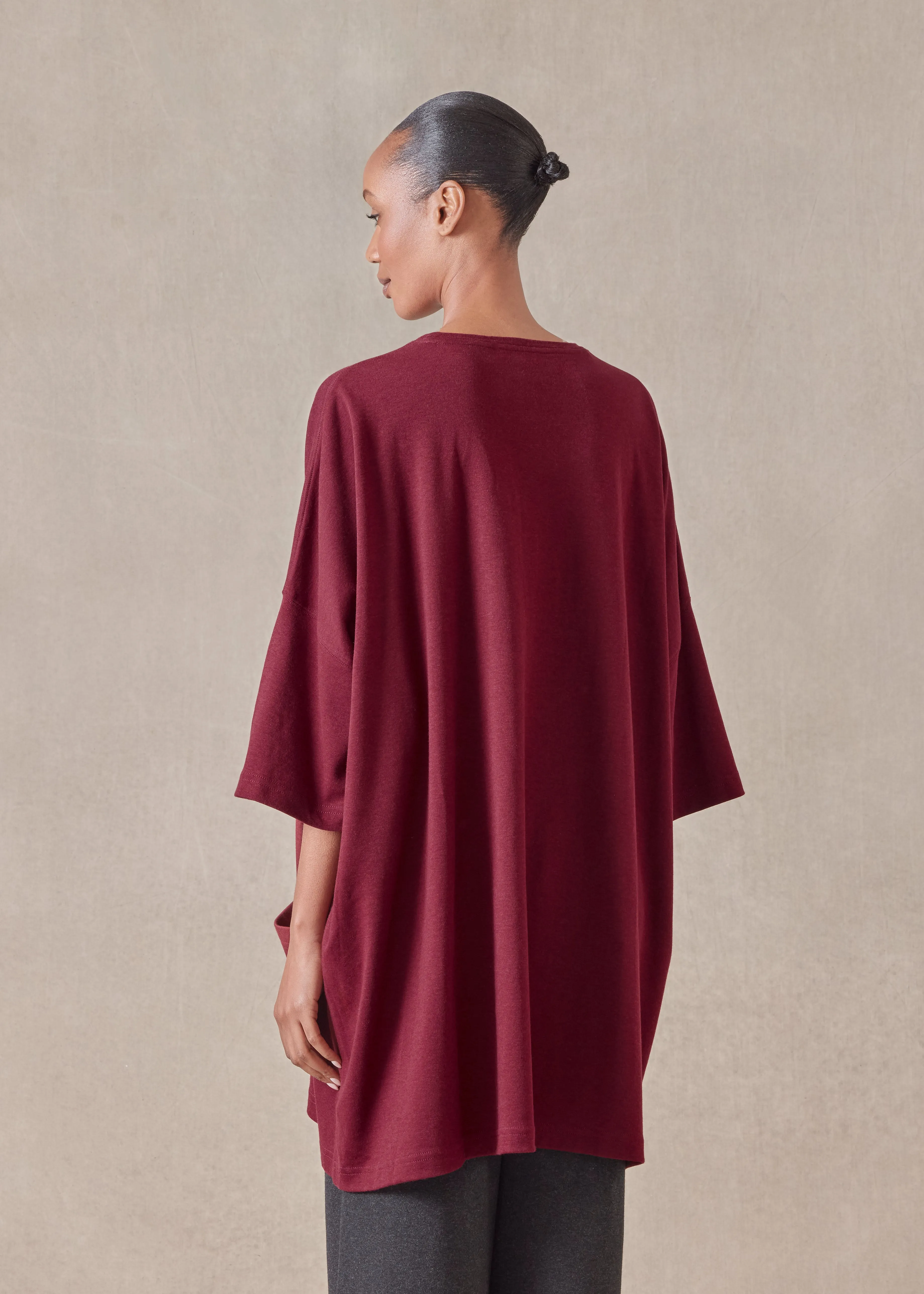 cotton jersey sloped shoulder round neck poncho - long plus sold by eskandar product image thumbnail 4