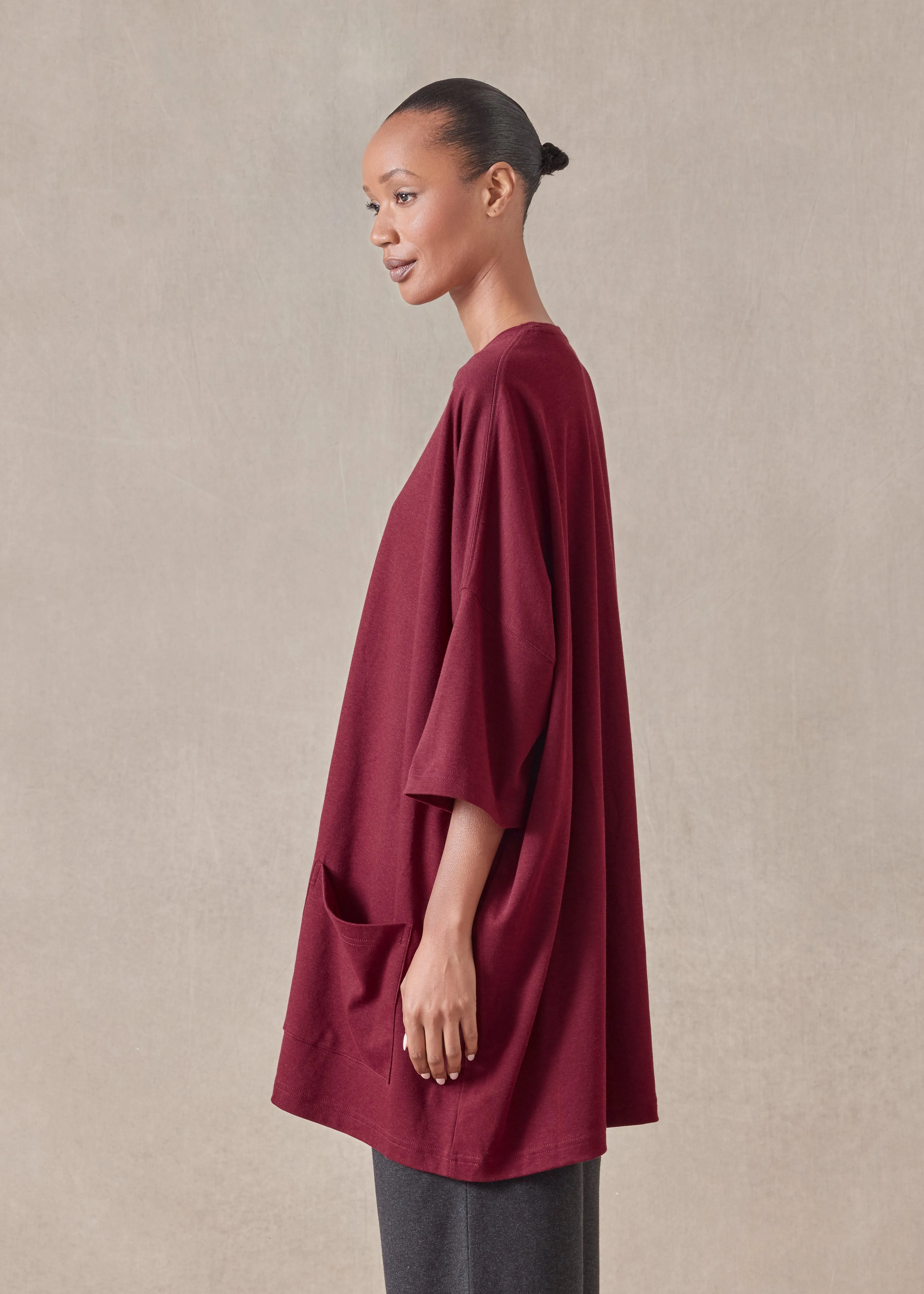 cotton jersey sloped shoulder round neck poncho - long plus sold by eskandar product image thumbnail 3