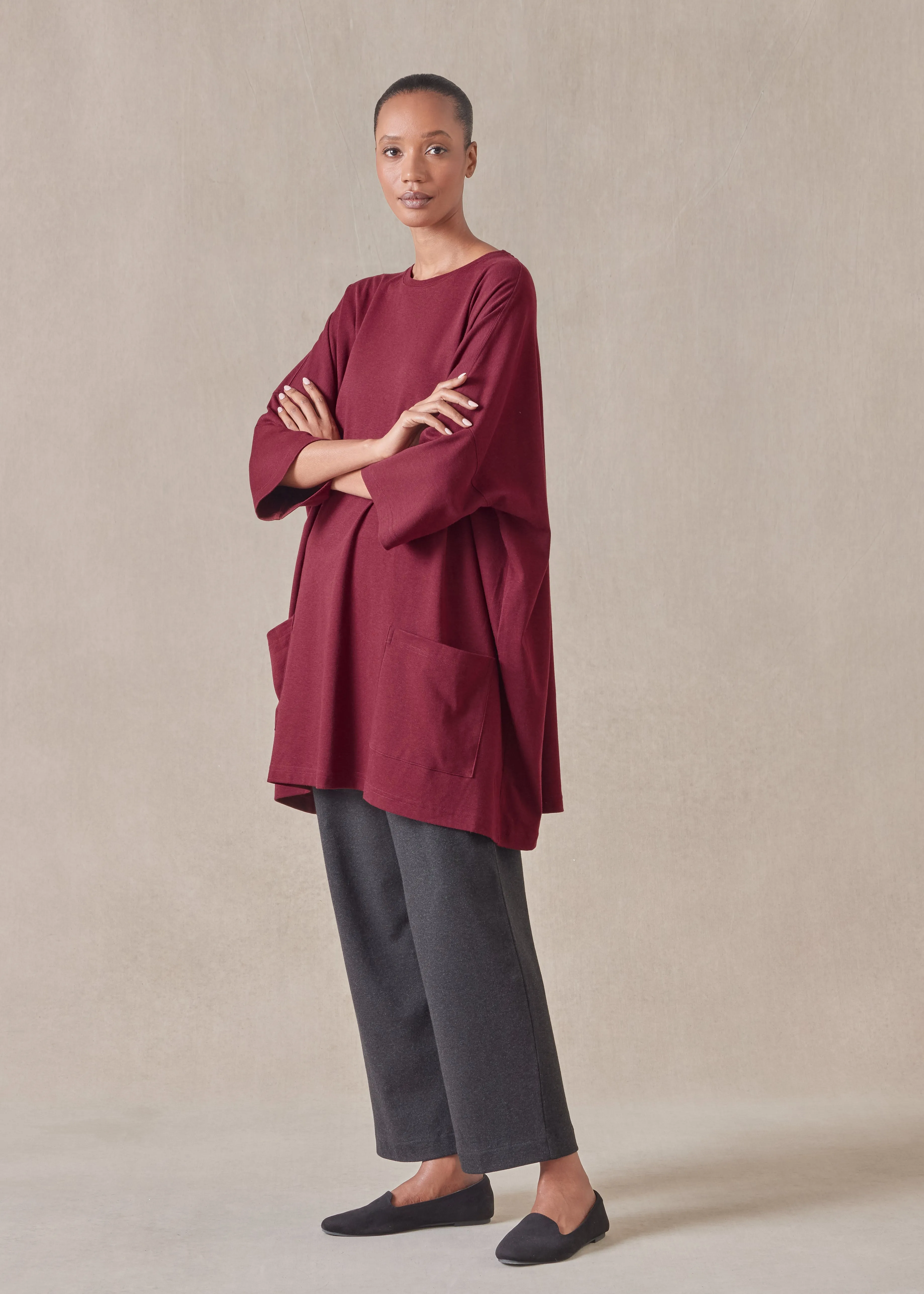 cotton jersey sloped shoulder round neck poncho - long plus sold by eskandar