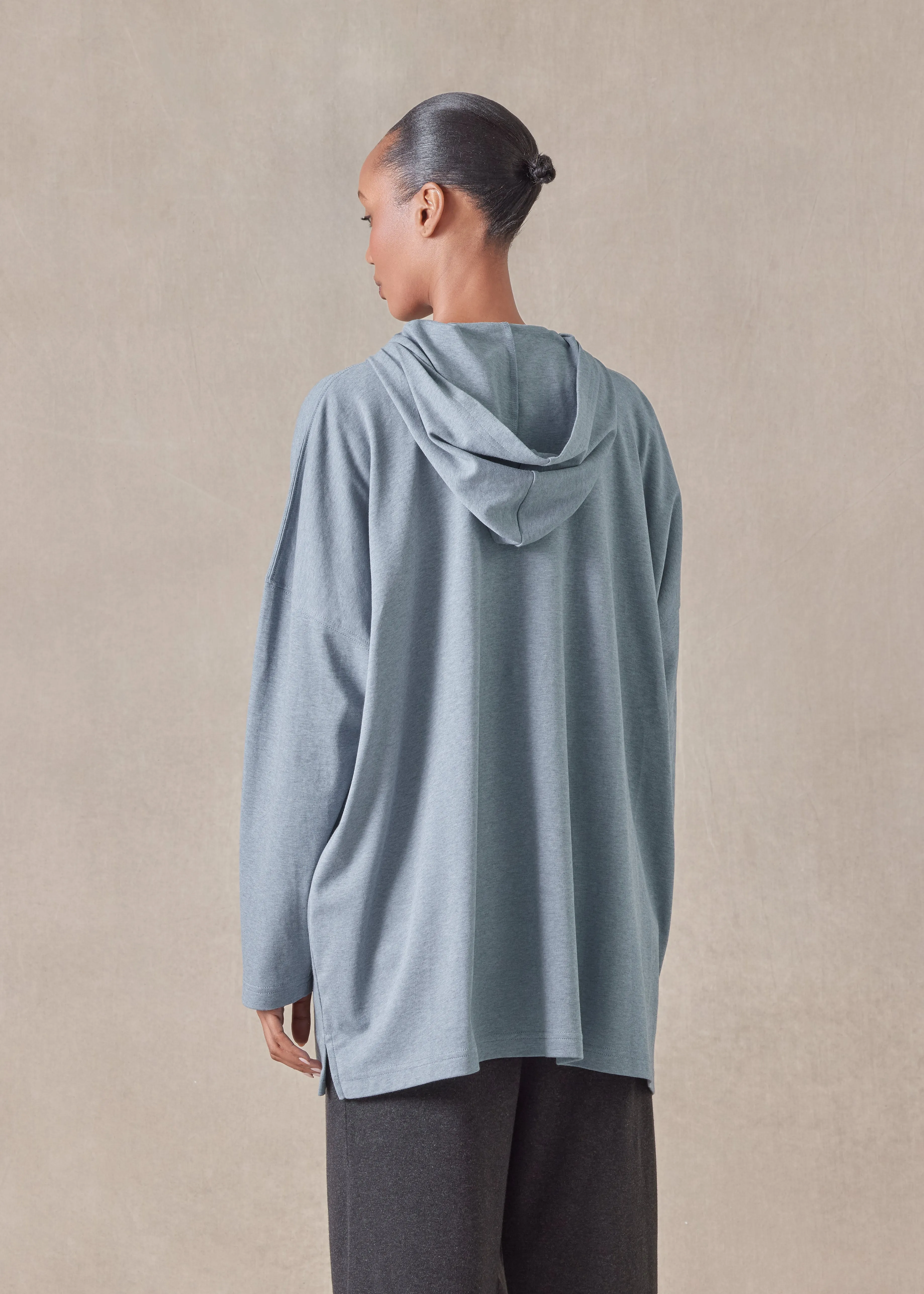 cotton jersey hooded top - long (stormblue) sold by eskandar product image thumbnail 4