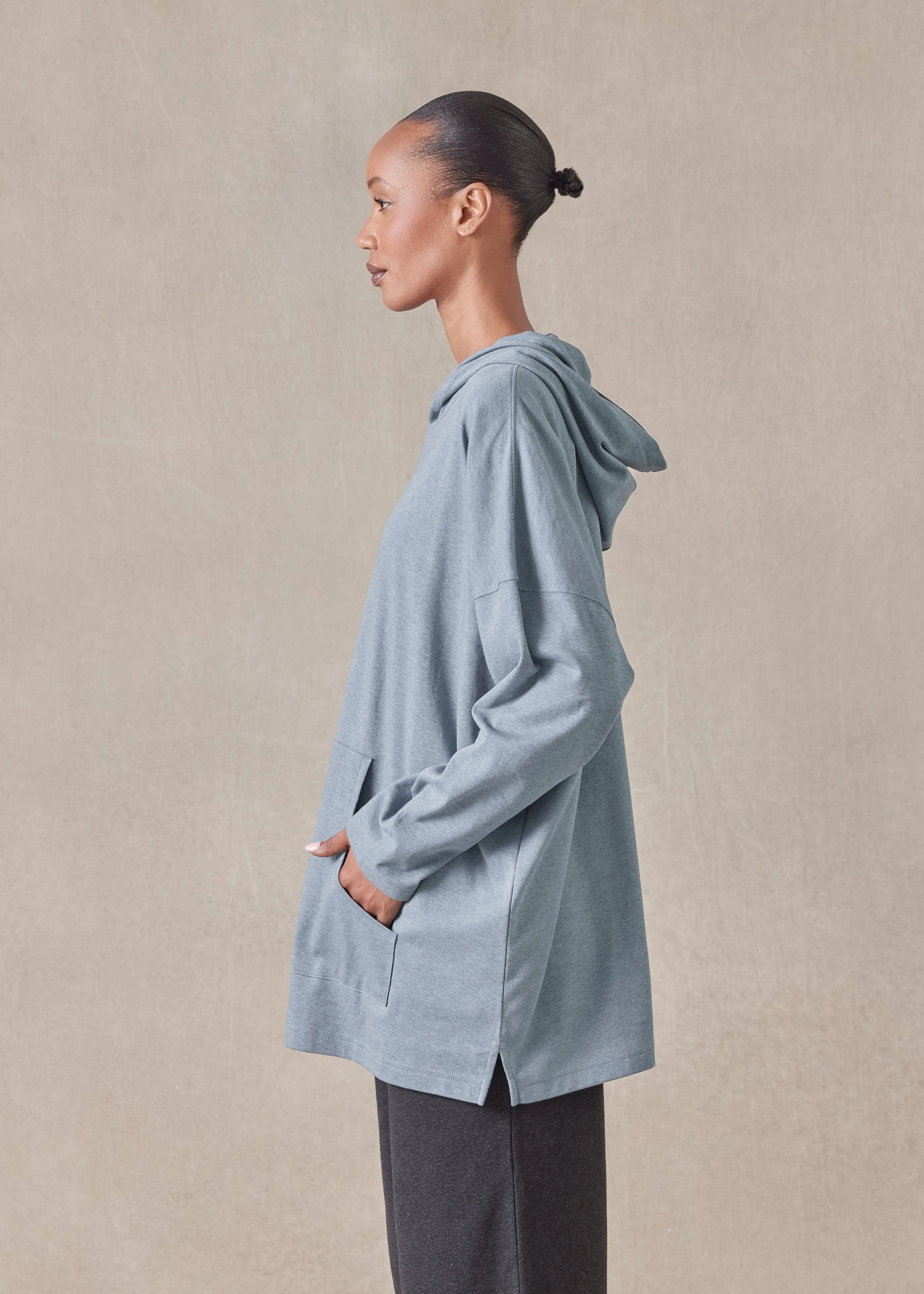 cotton jersey hooded top - long (stormblue) sold by eskandar product image thumbnail 3