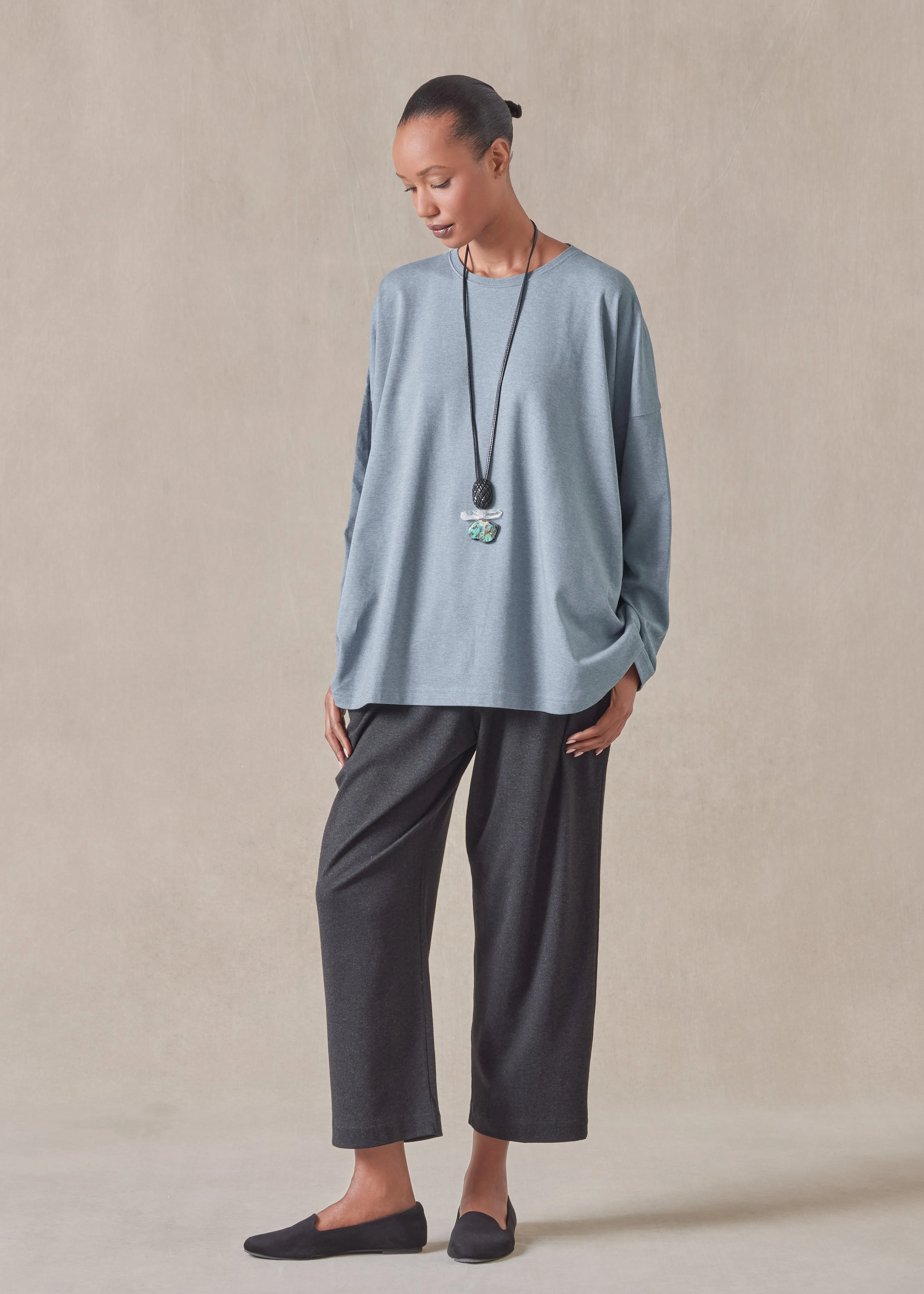 cotton jersey long sleeve round neck t-shirt - mid plus (stormblue) sold by eskandar