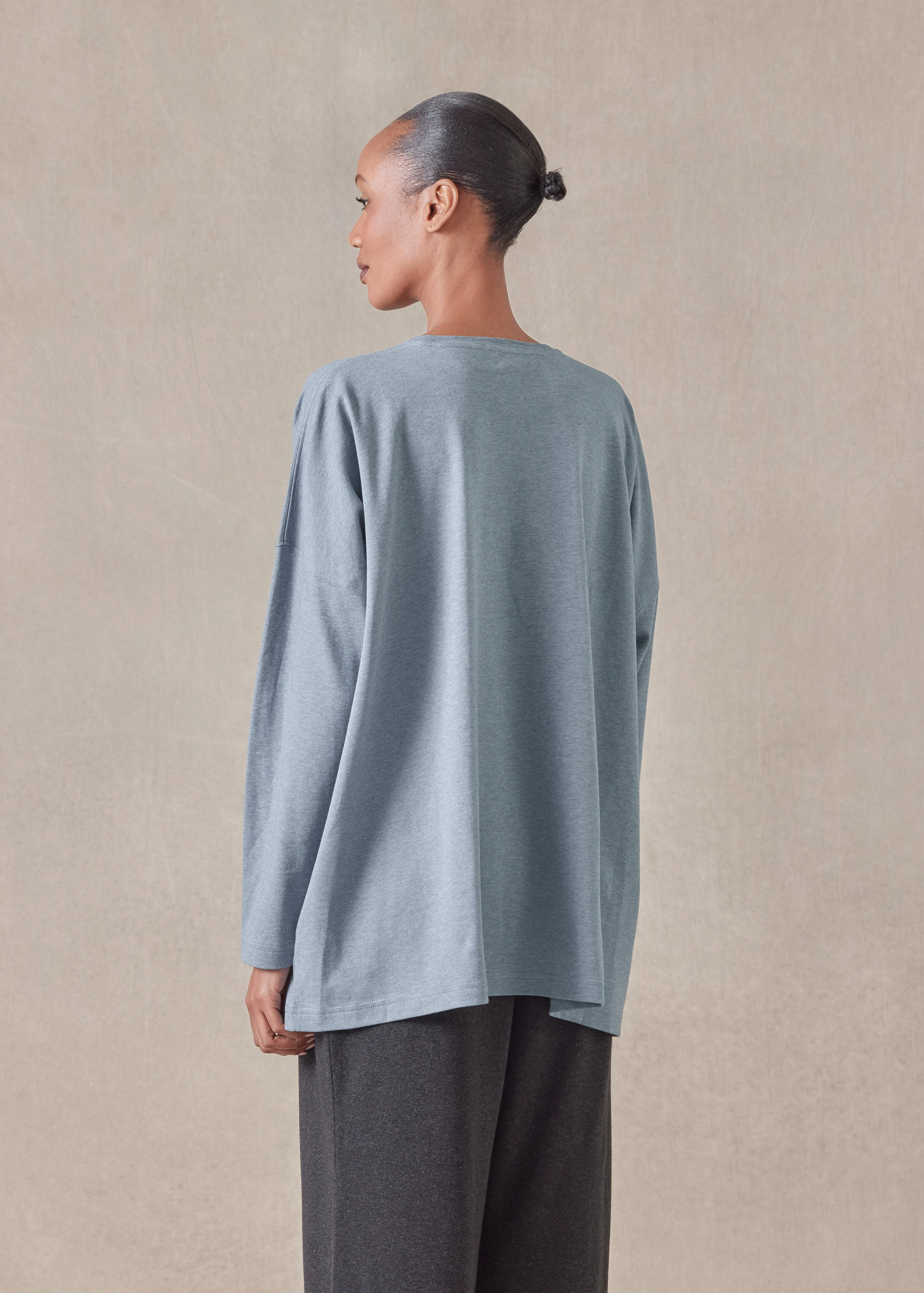 cotton jersey long sleeve round neck t-shirt - mid plus (stormblue) sold by eskandar product image thumbnail 4