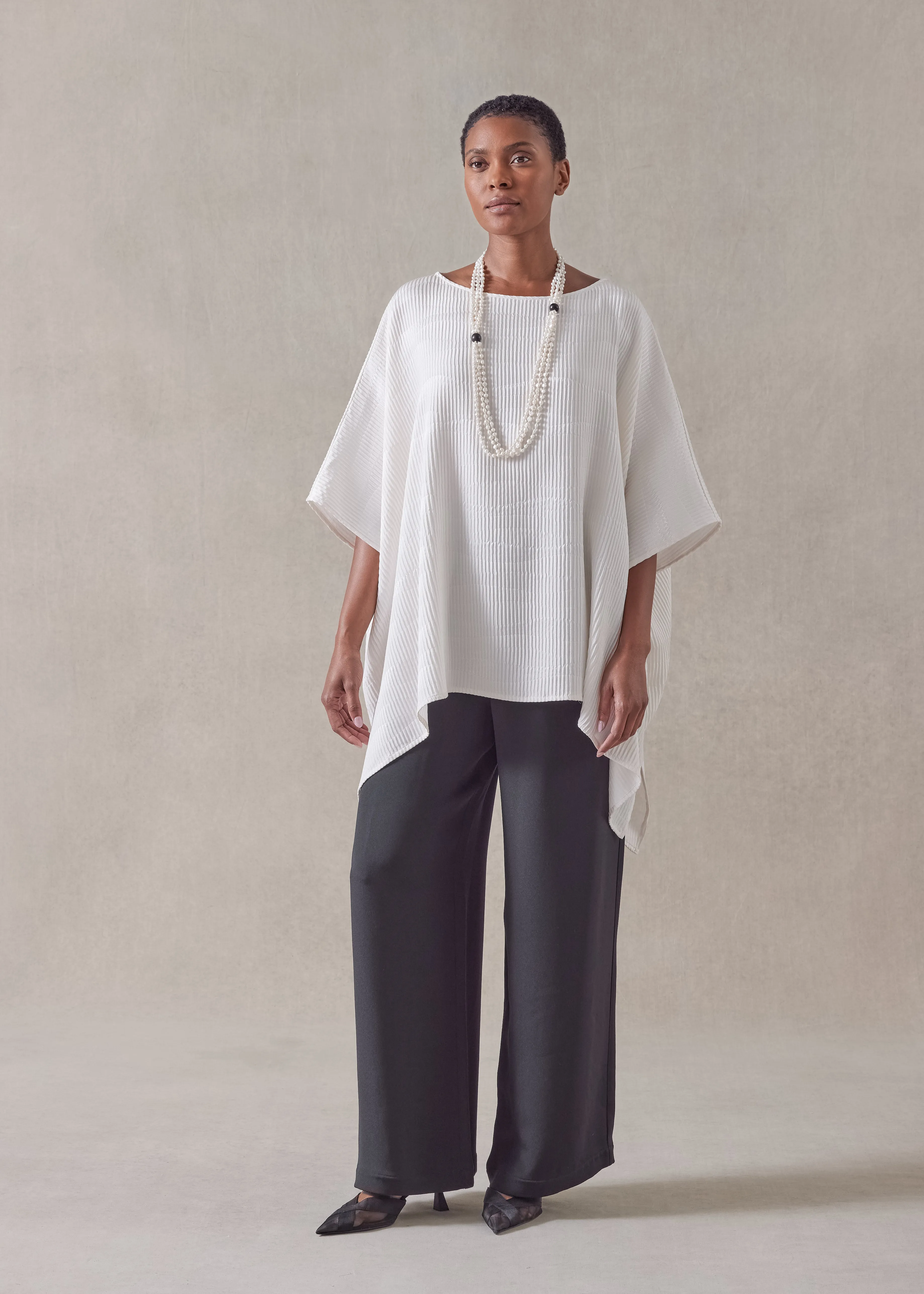 silk longer back scoop neck kaftan shirt - mid plus (ivory) sold by eskandar