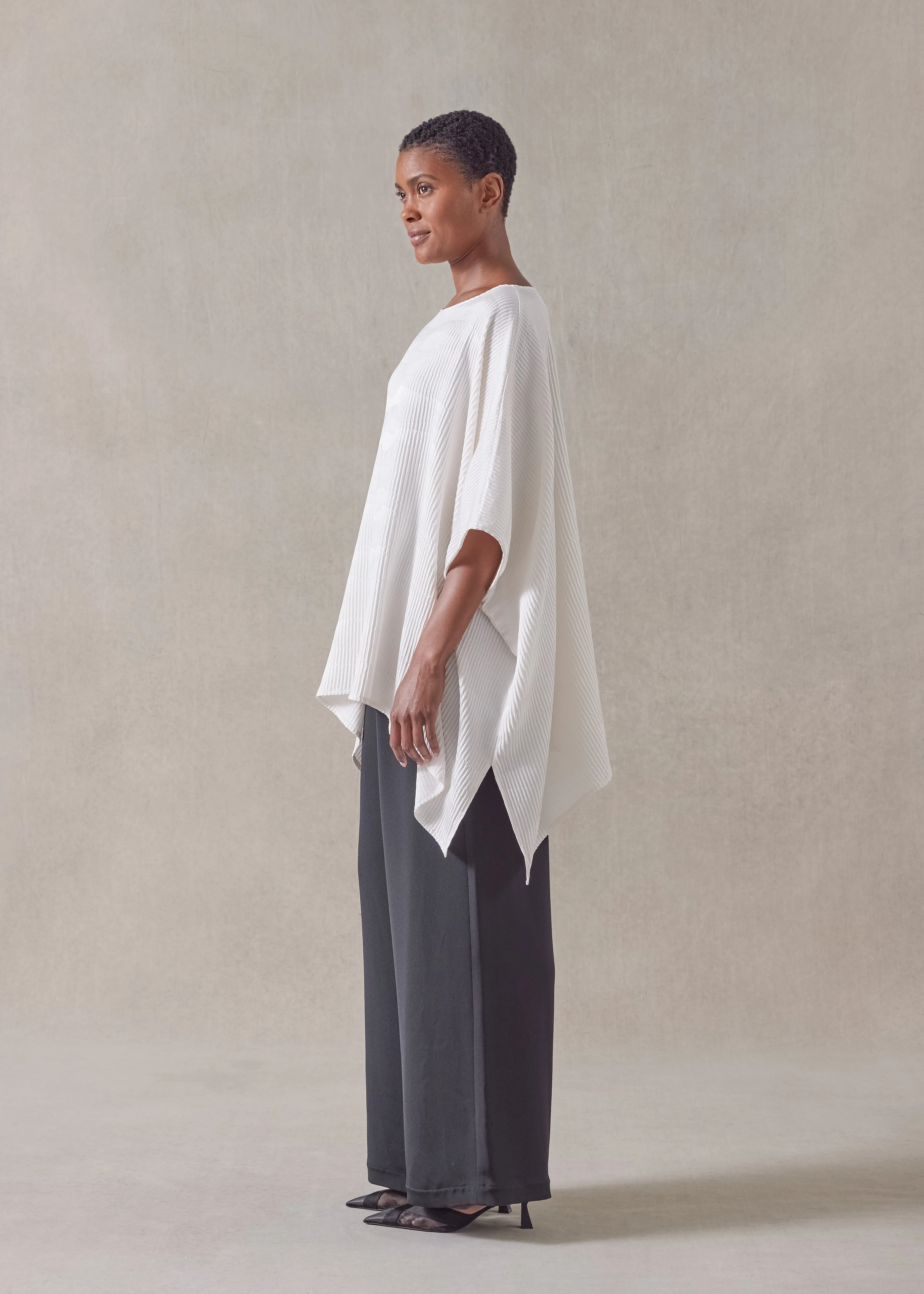 silk longer back scoop neck kaftan shirt - mid plus (ivory) sold by eskandar product image thumbnail 3