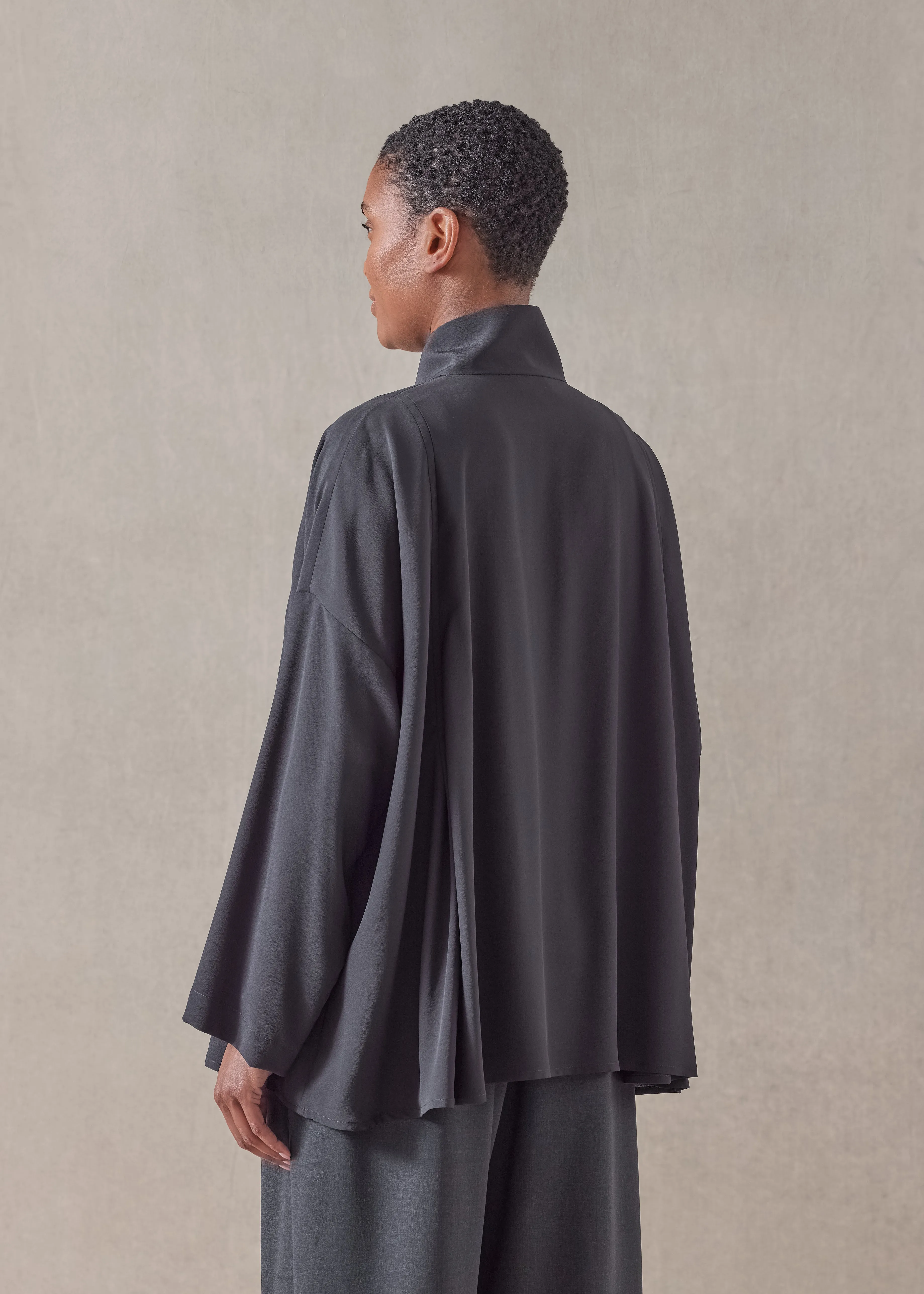 silk pleated shoulder swing shirt with chinese collar - mid plus sold by eskandar product image thumbnail 4