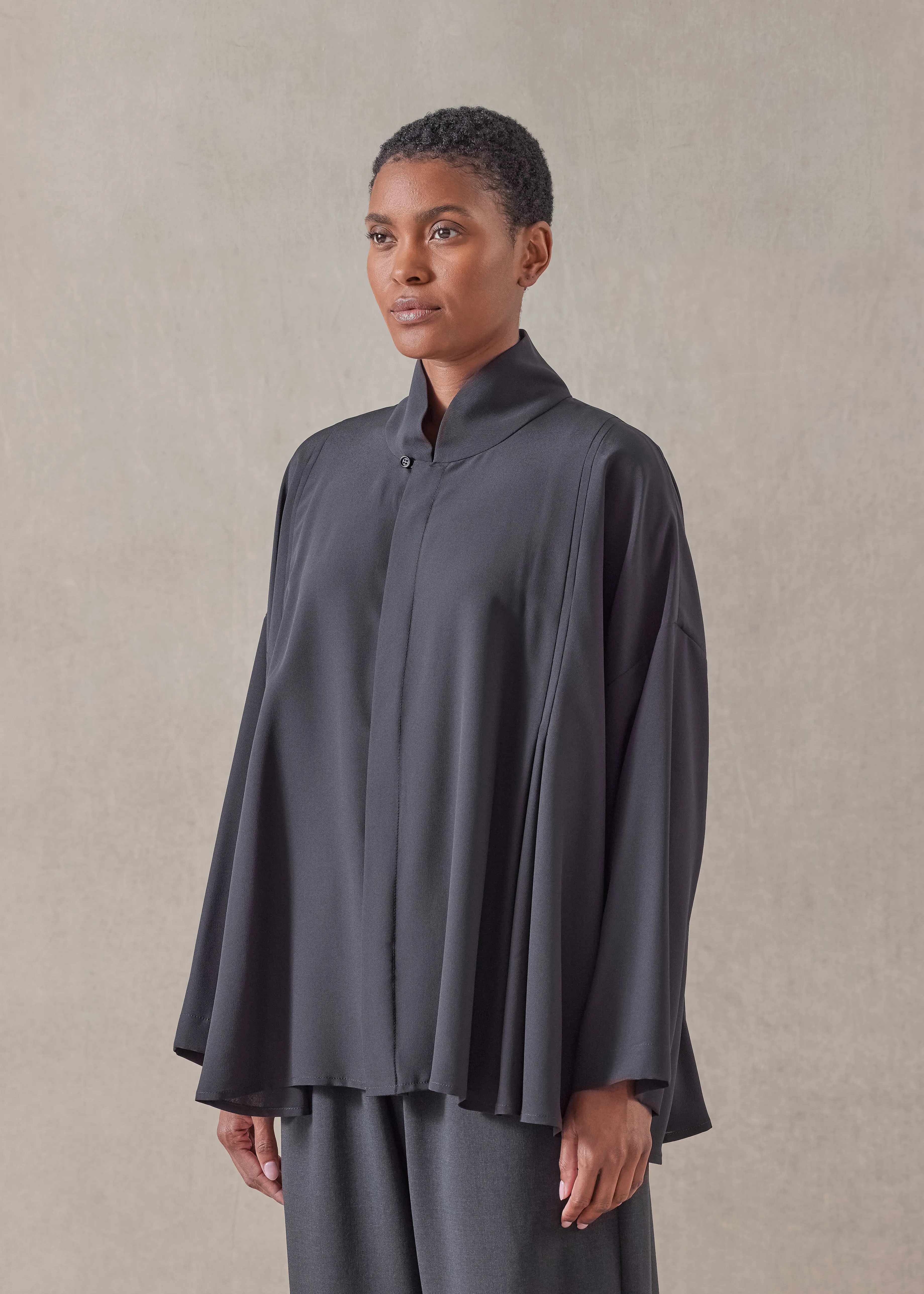 silk pleated shoulder swing shirt with chinese collar - mid plus sold by eskandar product image thumbnail 2