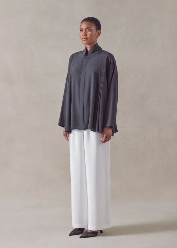 silk pleated shoulder swing shirt with chinese collar - mid plus sold by eskandar
