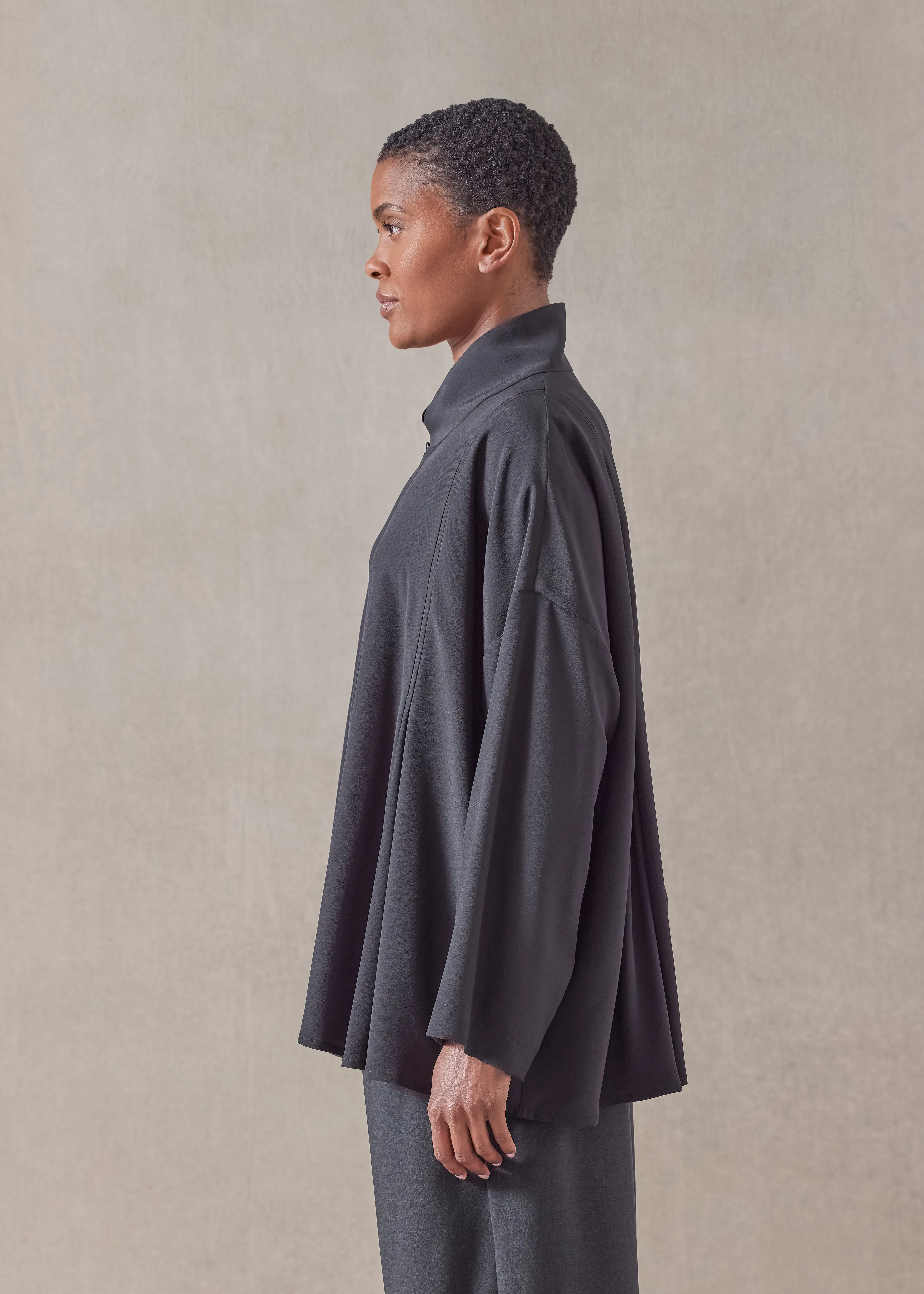 silk pleated shoulder swing shirt with chinese collar - mid plus sold by eskandar product image thumbnail 3