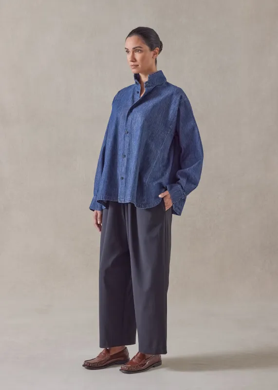 cotton denim caucasus shirt with notch collar - mid plus sold by eskandar