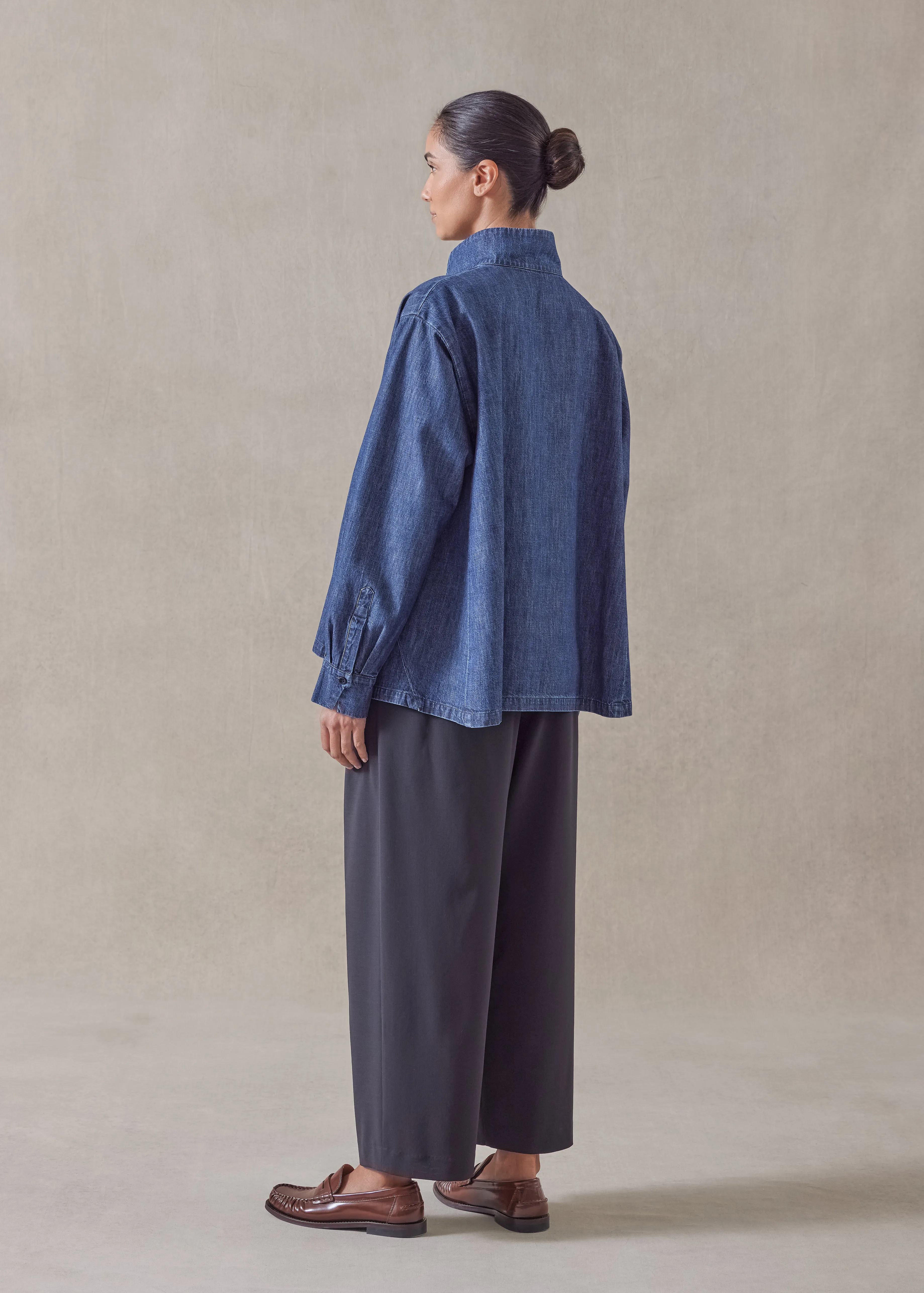 cotton denim caucasus shirt with notch collar - mid plus sold by eskandar product image thumbnail 3