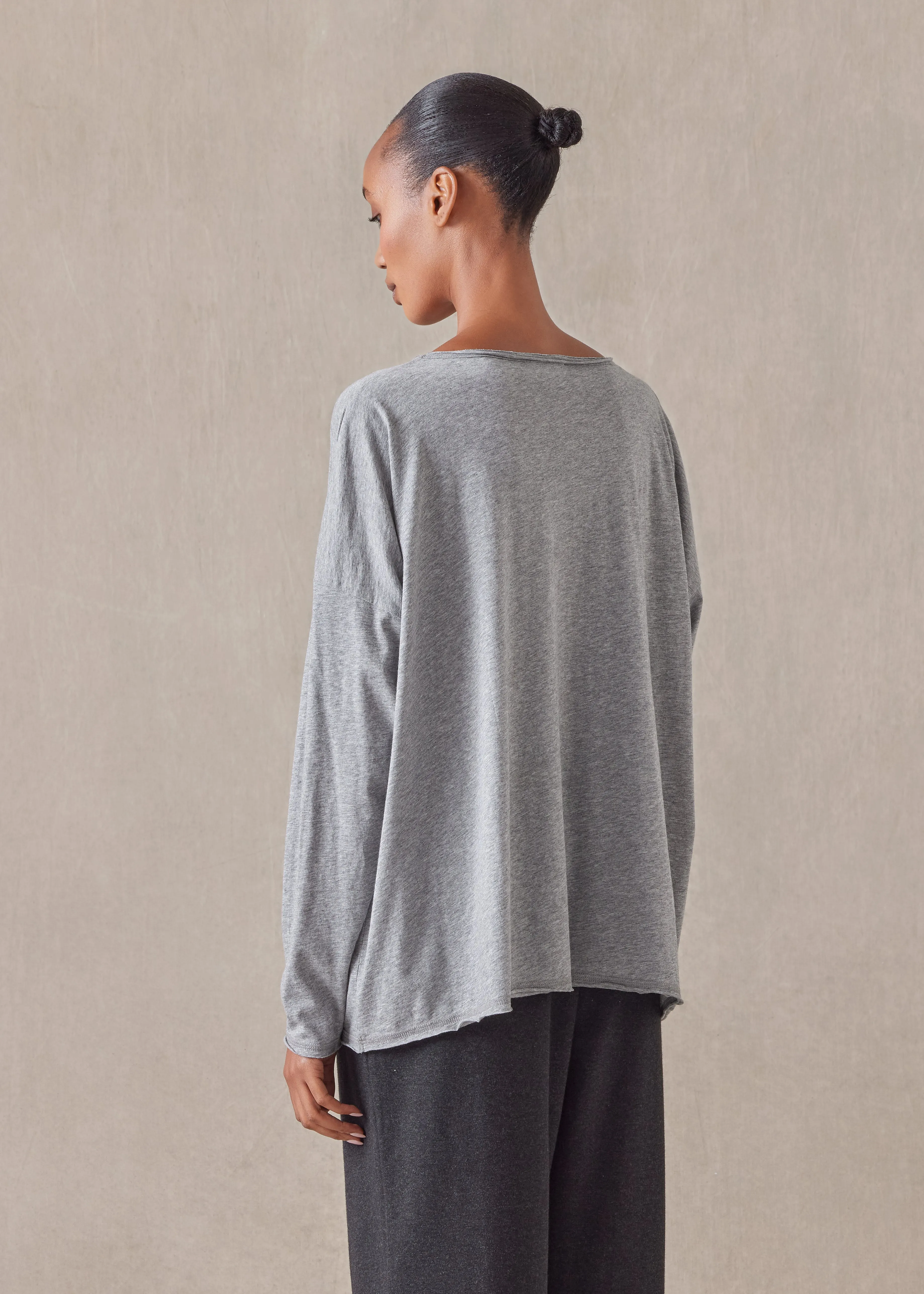 cotton jersey long sleeve double edge scoop neck t-shirt - mid plus sold by eskandar product image thumbnail 3