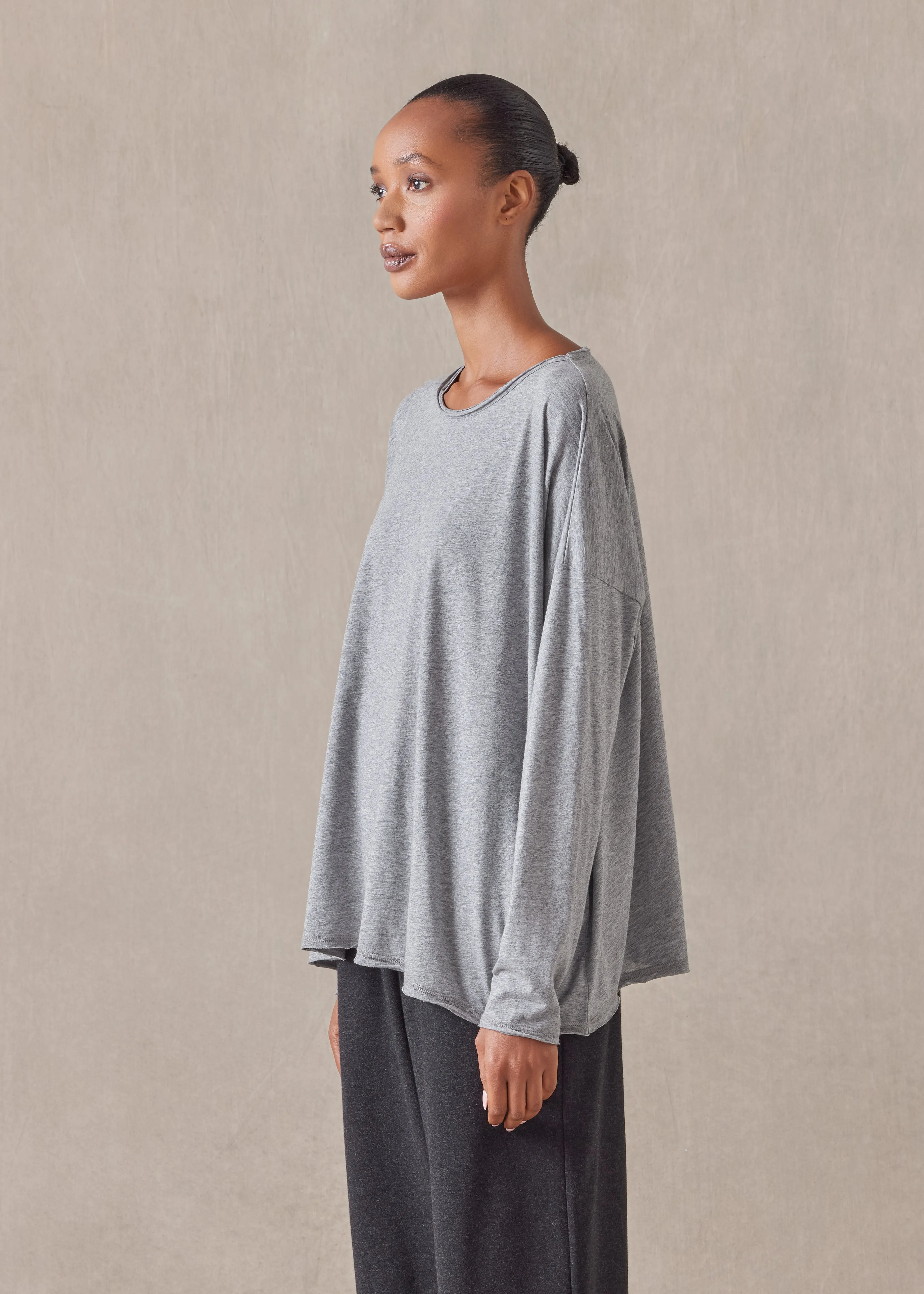 cotton jersey long sleeve double edge scoop neck t-shirt - mid plus sold by eskandar product image thumbnail 2