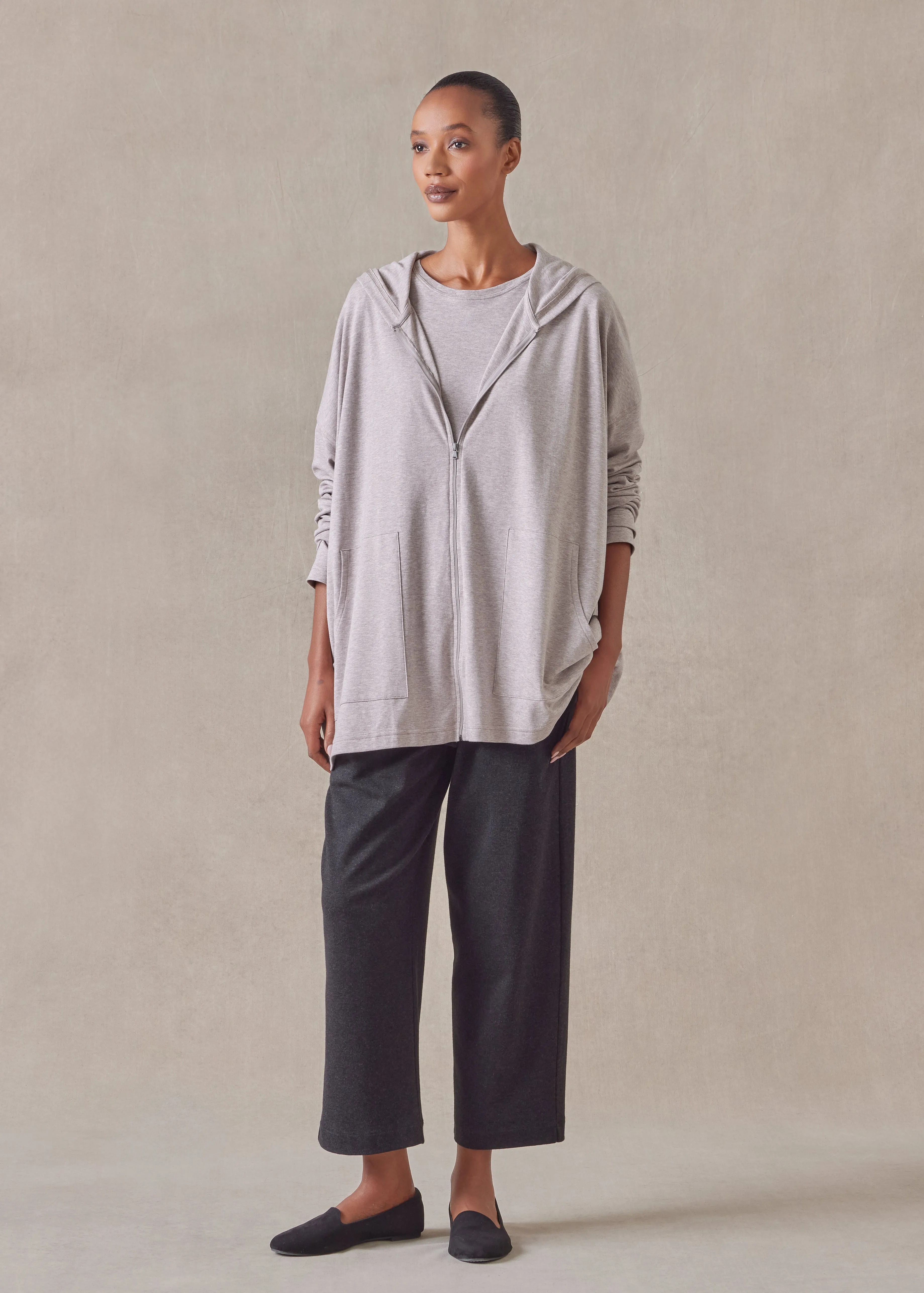 cotton jersey zipped hooded top - long sold by eskandar