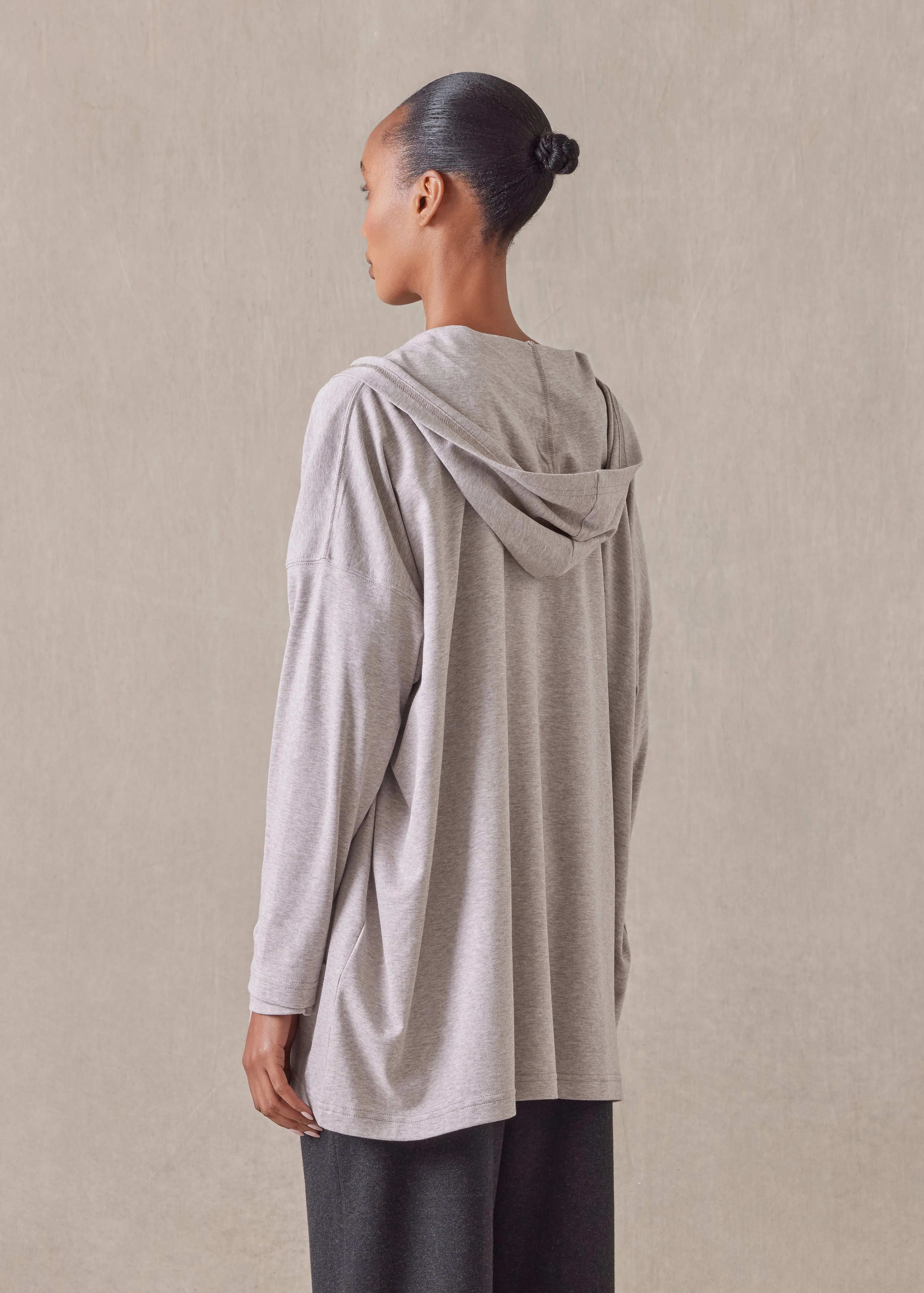 cotton jersey zipped hooded top - long sold by eskandar product image thumbnail 4