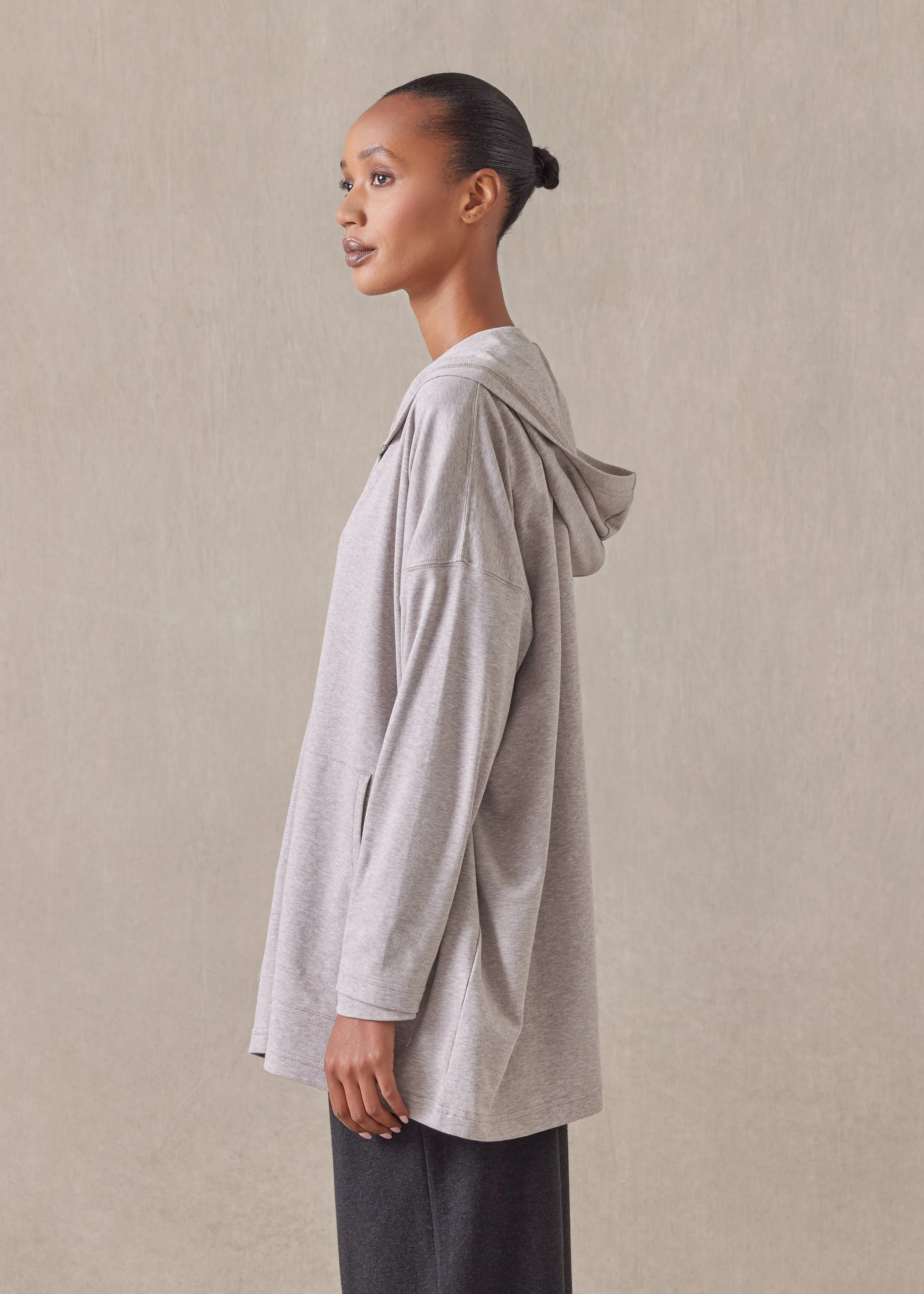 cotton jersey zipped hooded top - long sold by eskandar product image thumbnail 3