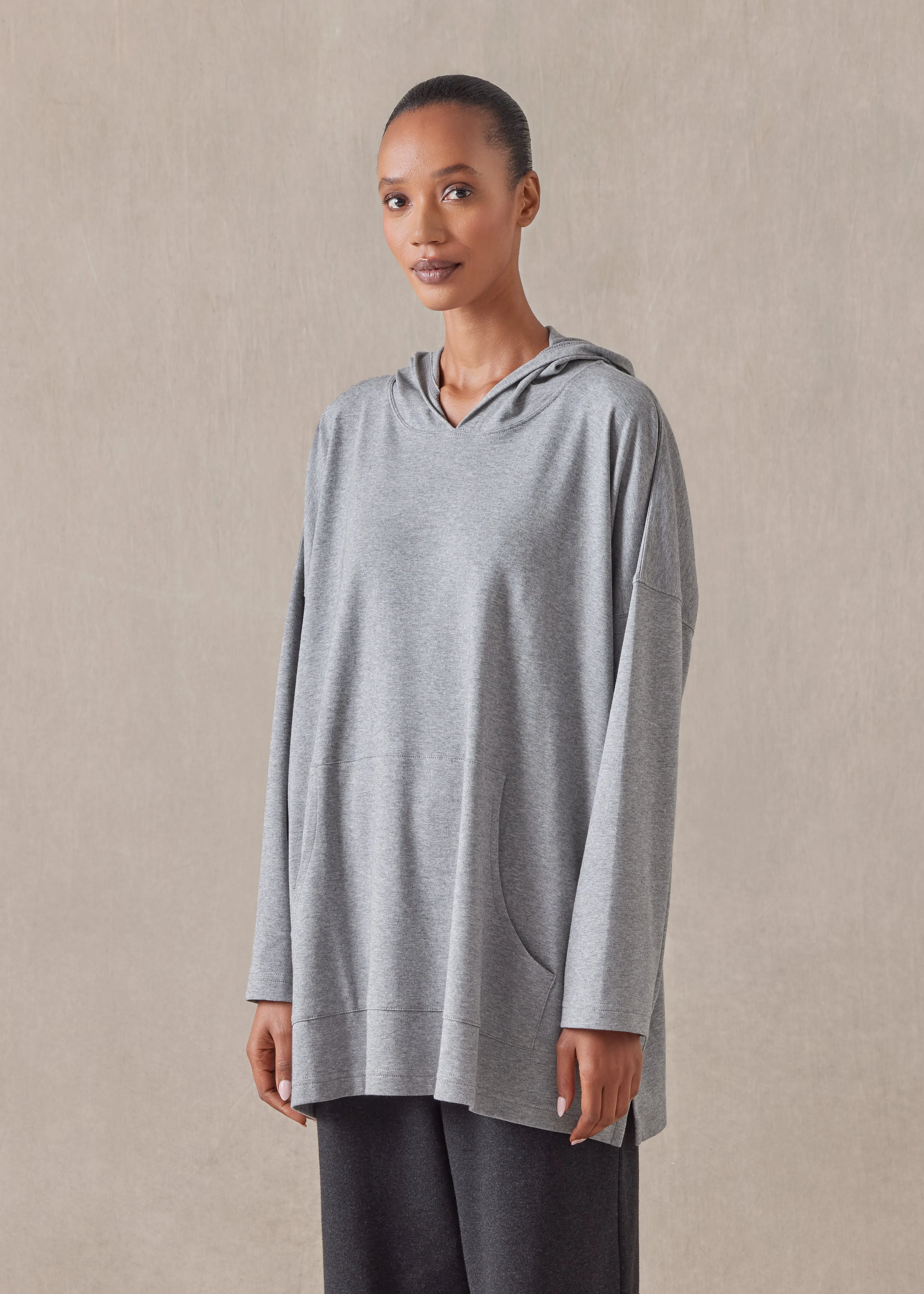 cotton jersey hooded top - long (silvergrey) sold by eskandar