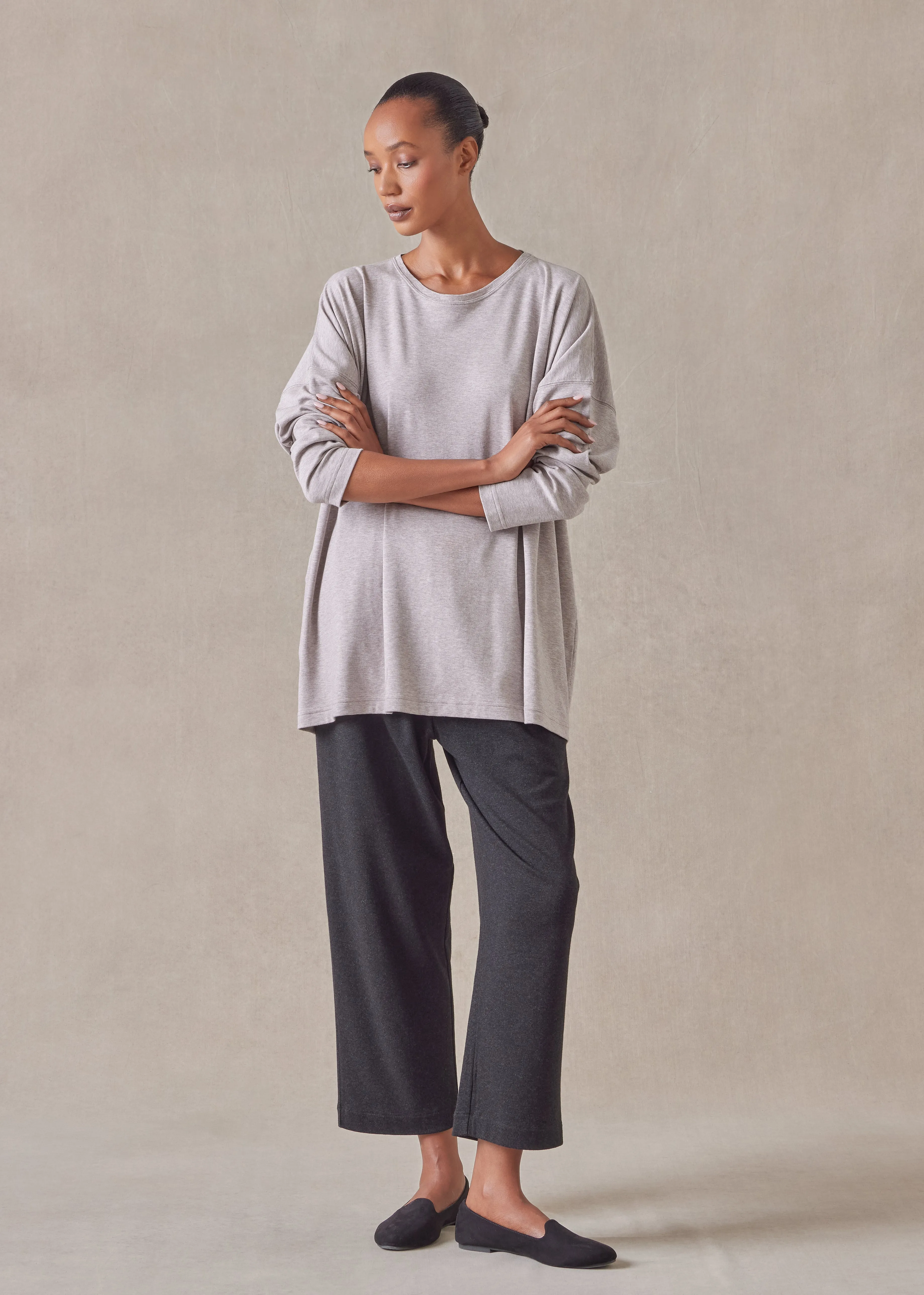 cotton jersey long sleeve round neck t-shirt - mid plus sold by eskandar