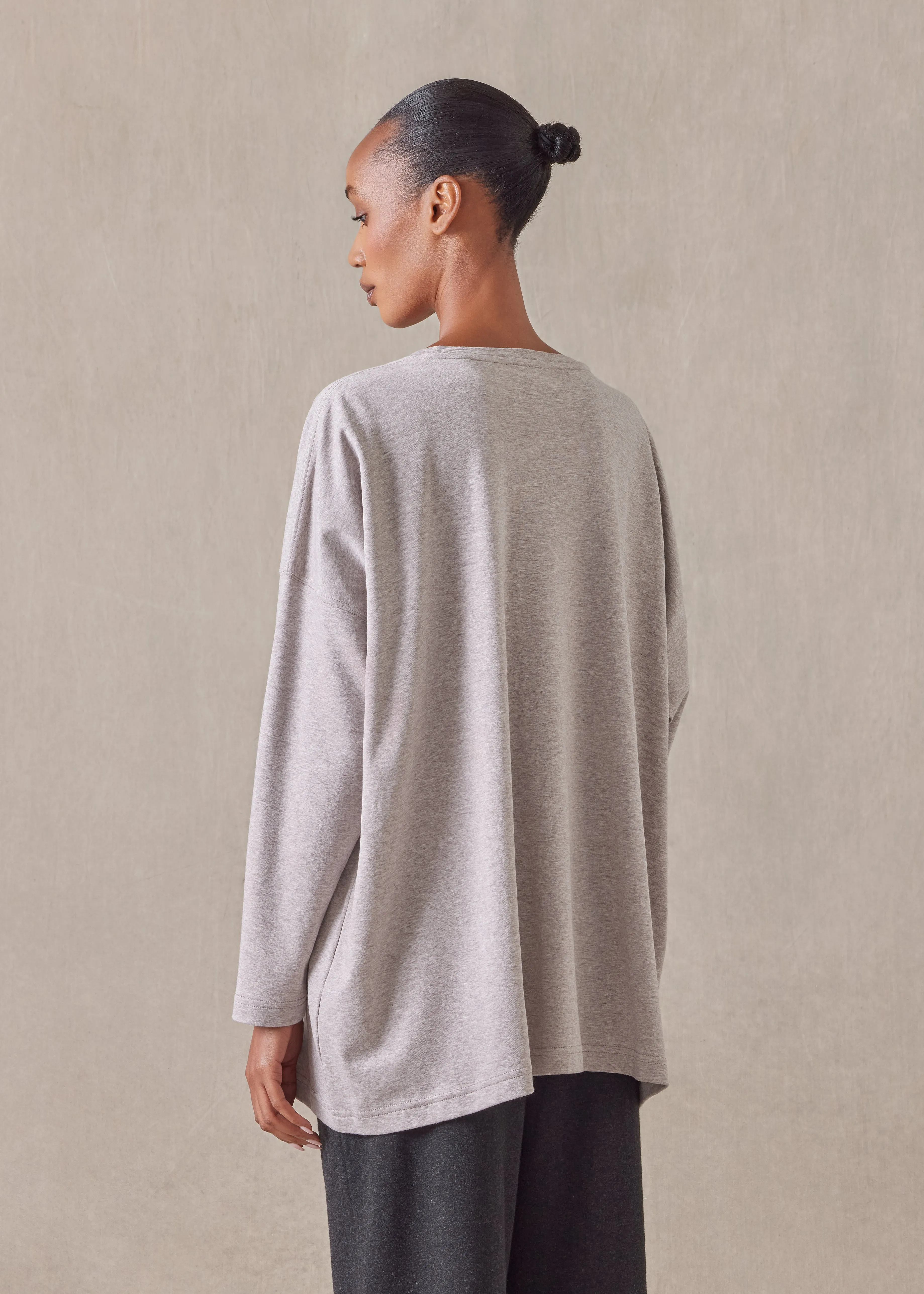 cotton jersey long sleeve round neck t-shirt - mid plus sold by eskandar product image thumbnail 5