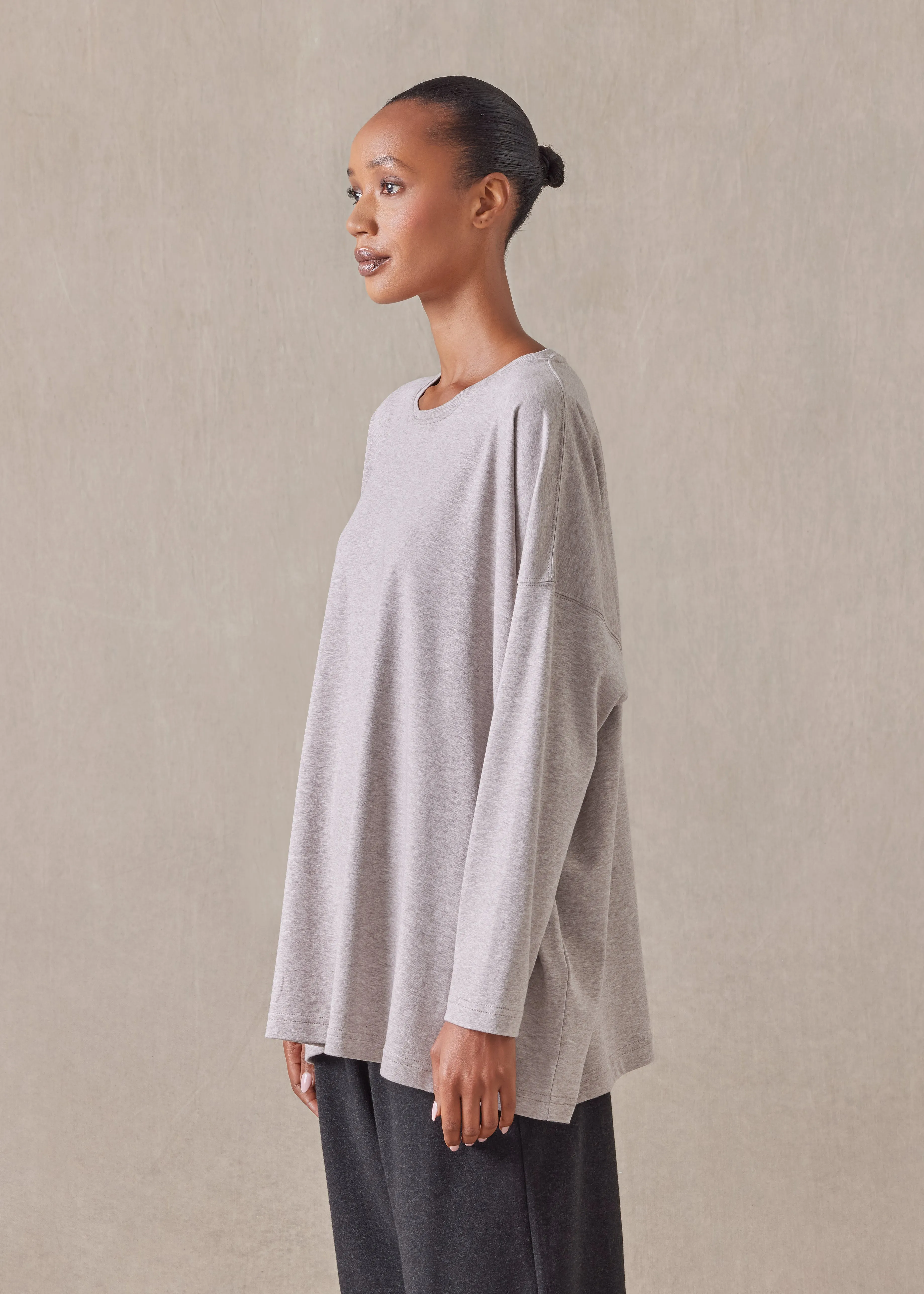 cotton jersey long sleeve round neck t-shirt - mid plus sold by eskandar product image thumbnail 3