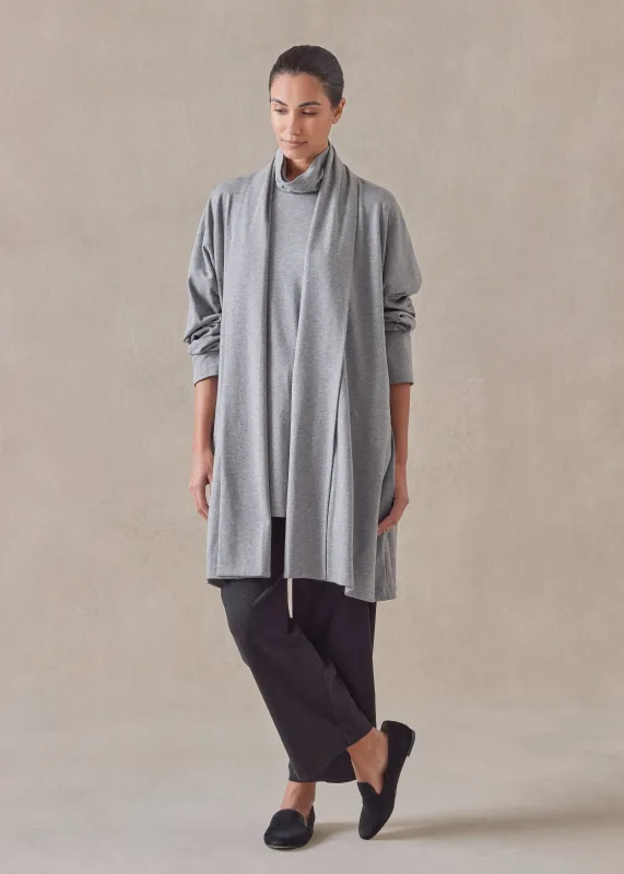 cotton jersey wide a-line shawl collar cardigan - long plus (silvergrey) sold by eskandar