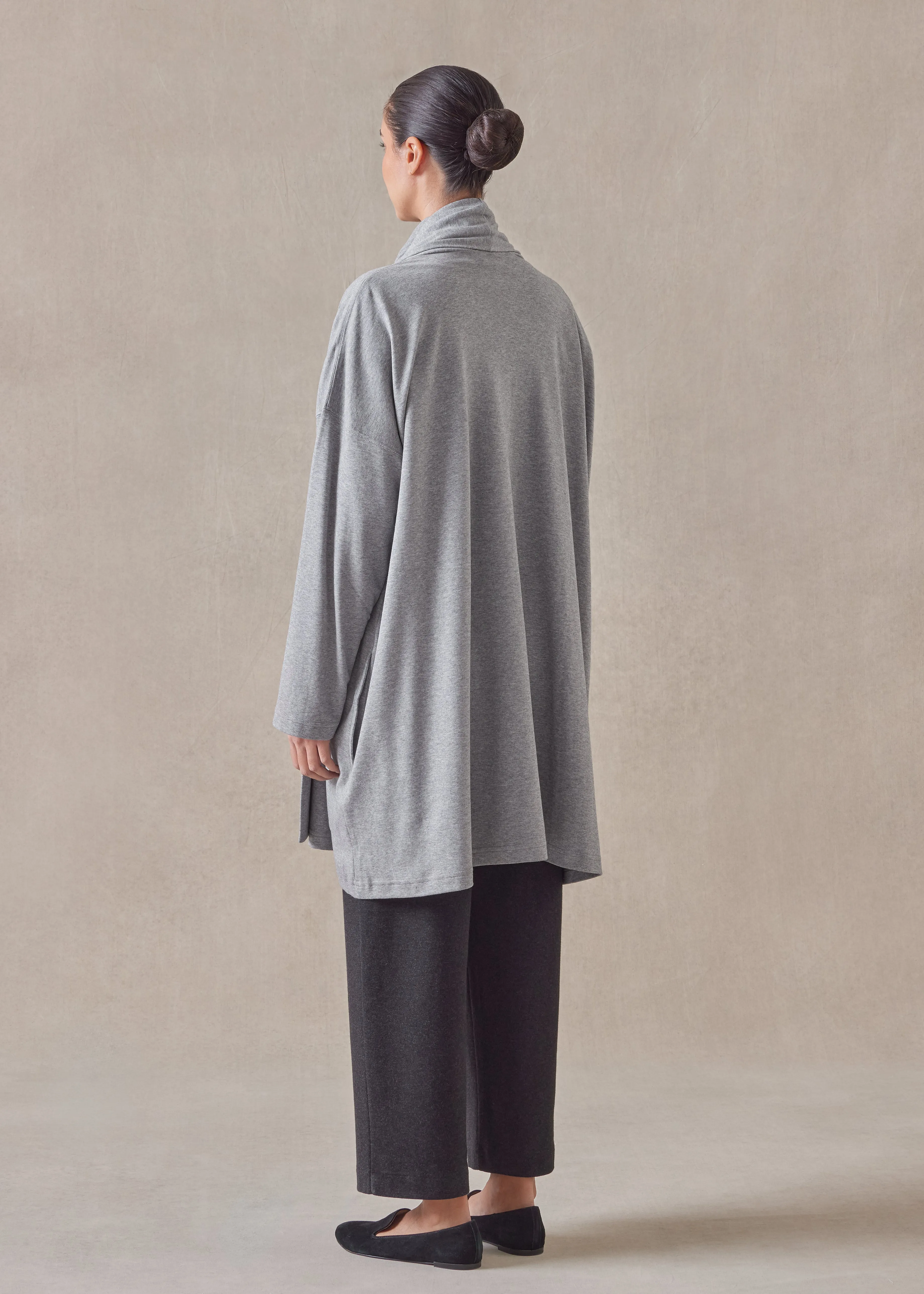 cotton jersey wide a-line shawl collar cardigan - long plus (silvergrey) sold by eskandar product image thumbnail 4