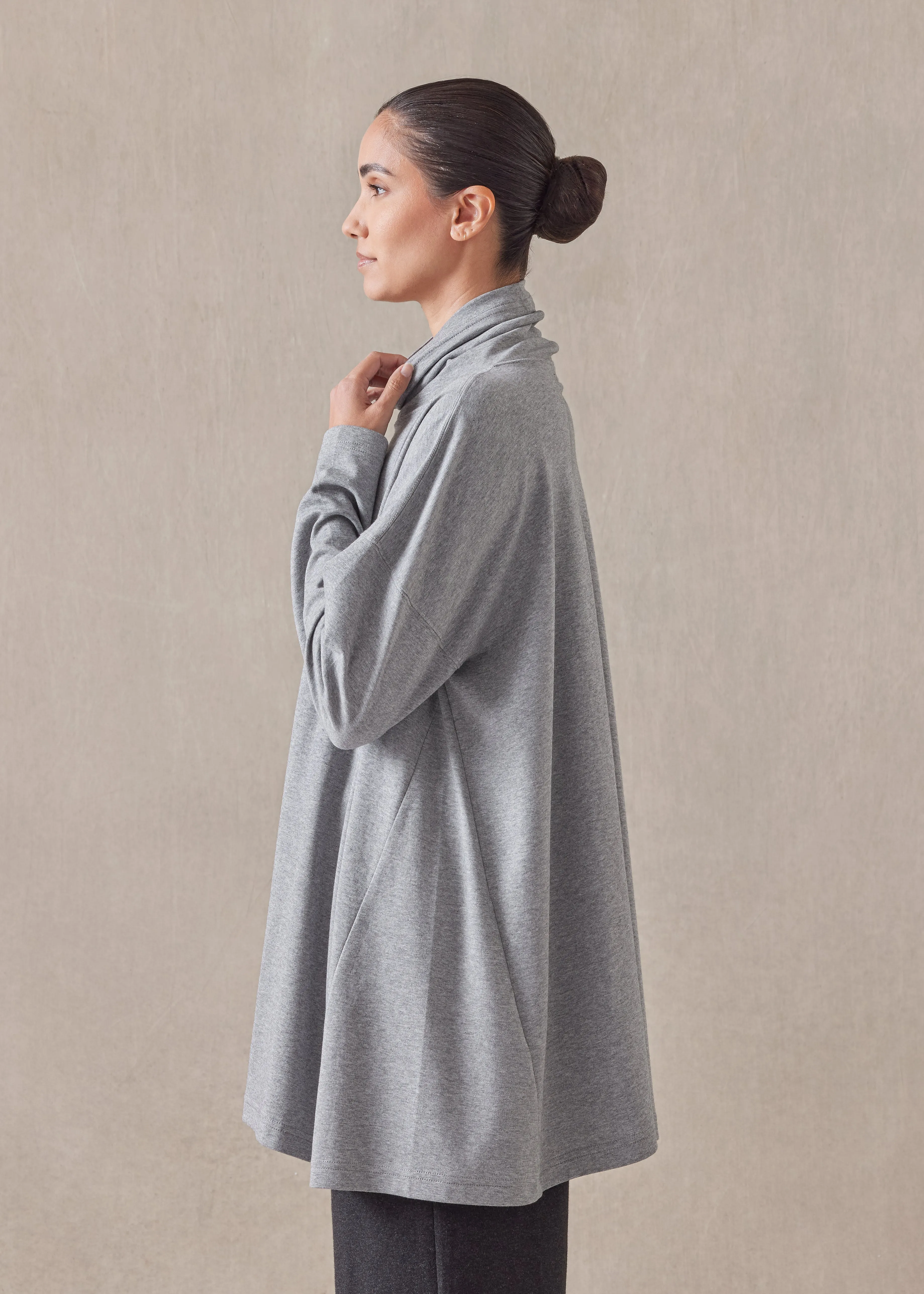 cotton jersey side panelled scrunch neck - long (silvergrey) sold by eskandar product image thumbnail 3