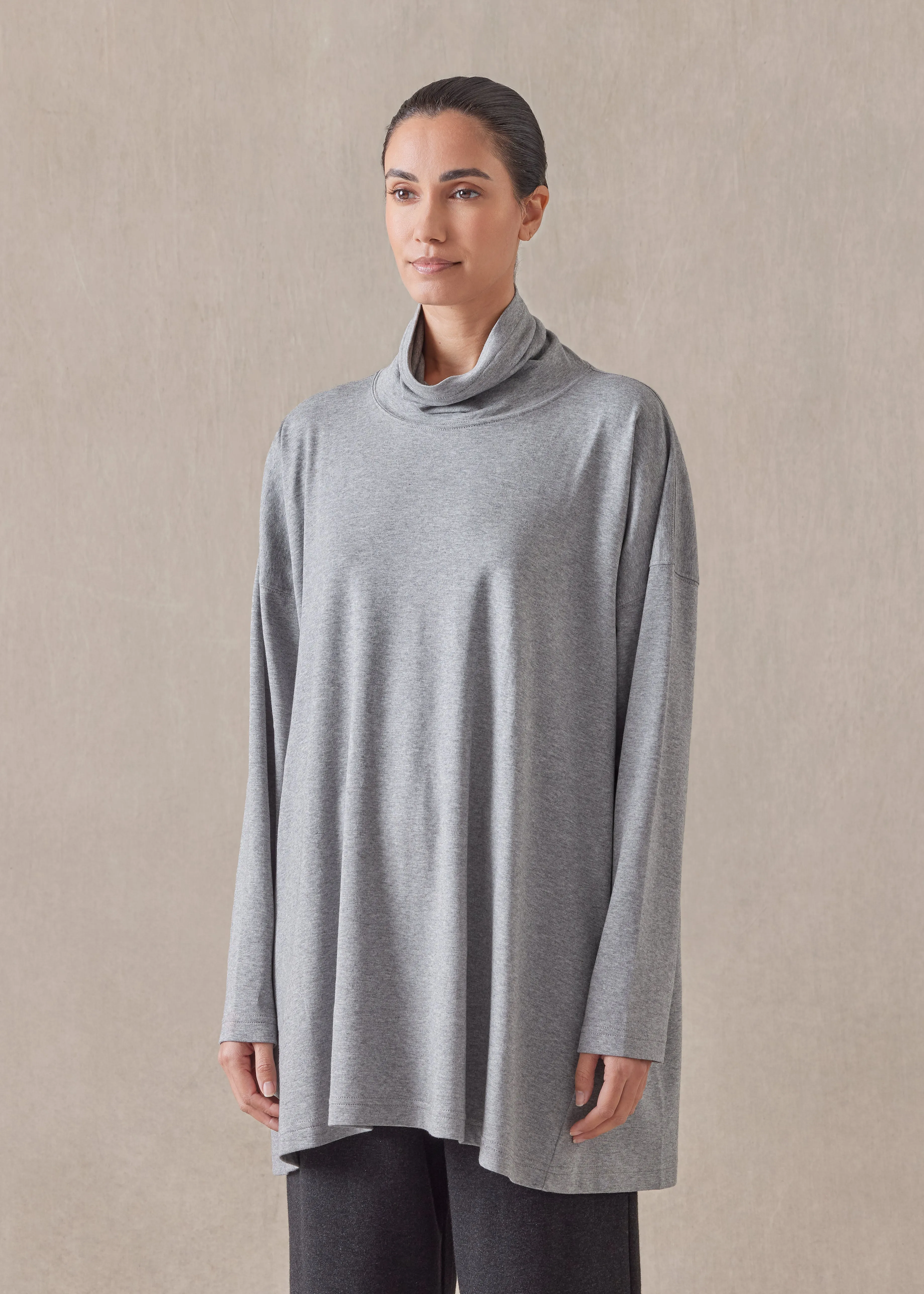 cotton jersey side panelled scrunch neck - long (silvergrey) sold by eskandar product image thumbnail 2