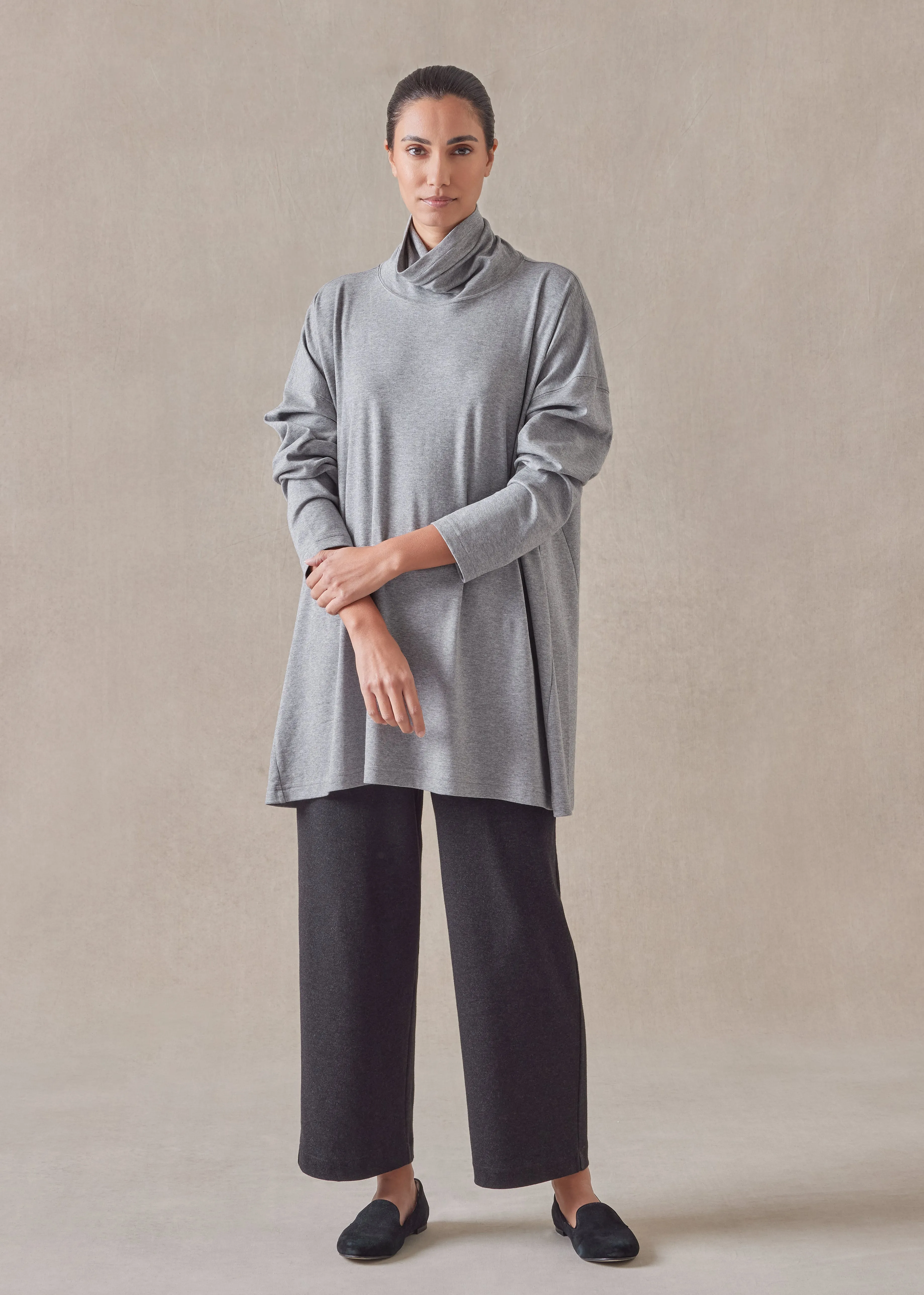 cotton jersey side panelled scrunch neck - long (silvergrey) sold by eskandar